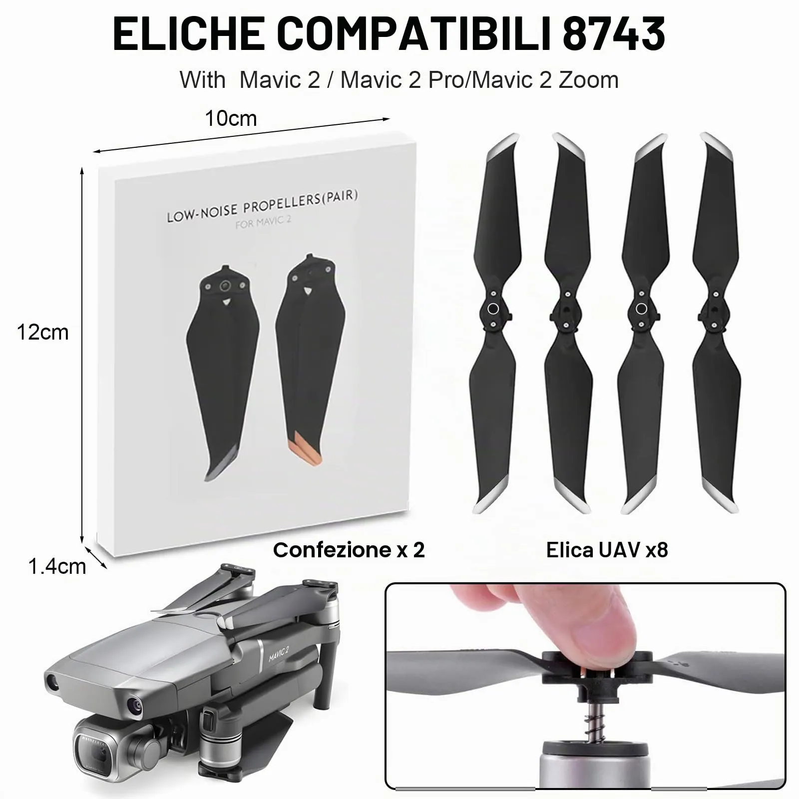 Bocguy 8 Pezzi Eliche Mavic 2, Eliche 8743 per Mavic 2 / Mavic 2 Pro/Mavic 2 Zoom Accessori Sostituzione Drone con Design a Rilascio Rapido, Basso Rumore & Stabile (Argento) - immagine 4