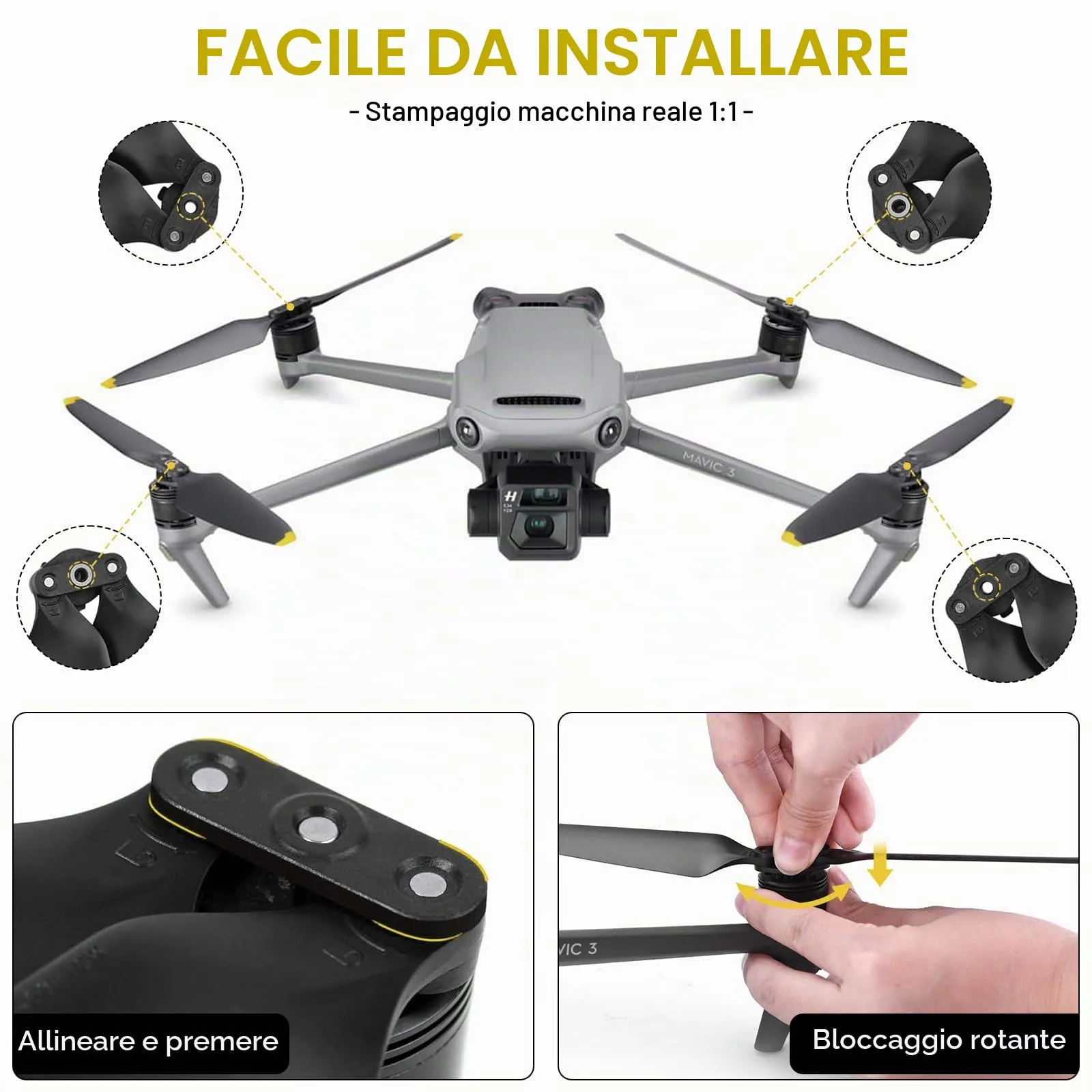 Bocguy 8 Pezzi Eliche Mavic 3, Eliche 9453F per Mavic 3/3 Pro / 3 Classic / 3 Cine / 3 Pro Cine Accessori Sostituzione Drone con Rilascio Rapido, Basso Rumore & Stabile (Oro) - immagine 3