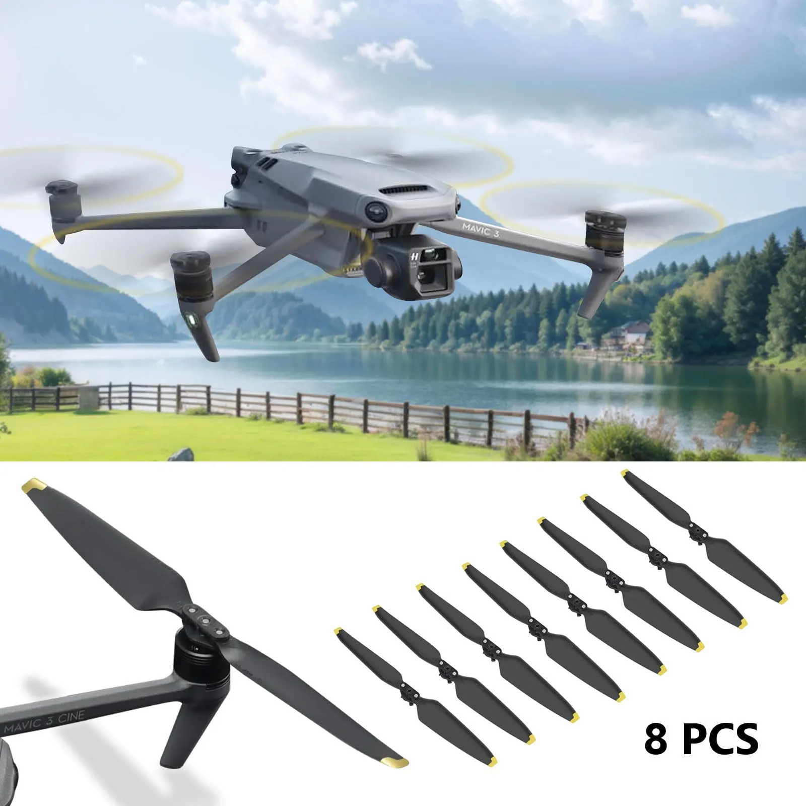 Bocguy 8 Pezzi Eliche Mavic 3, Eliche 9453F per Mavic 3/3 Pro / 3 Classic / 3 Cine / 3 Pro Cine Accessori Sostituzione Drone con Rilascio Rapido, Basso Rumore & Stabile (Oro) - immagine 6