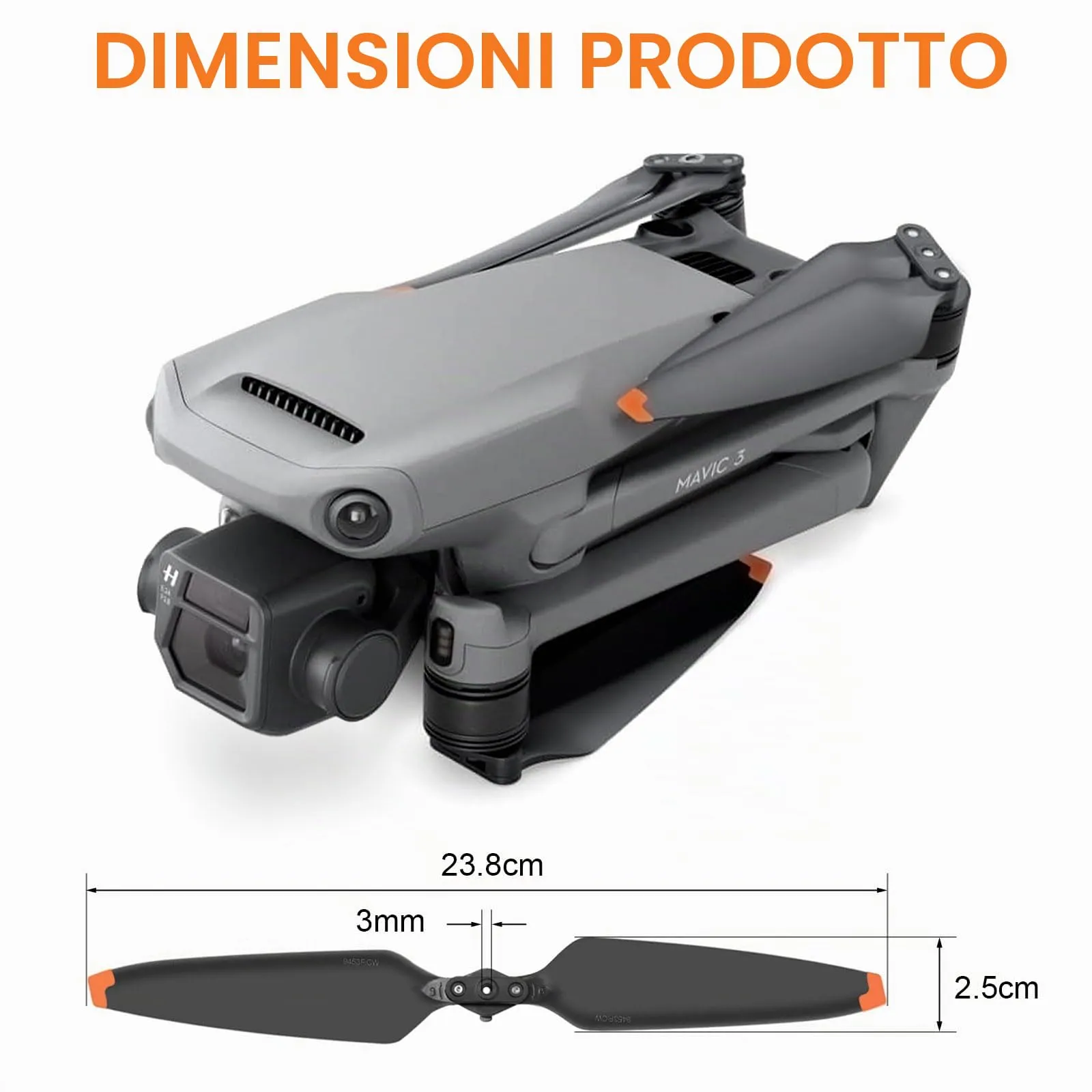 Bocguy 8 Pezzi Eliche Mavic 3, Eliche 9453F per Mavic 3/3 Pro / 3 Classic / 3 Cine / 3 Pro Cine Accessori Sostituzione Drone con Rilascio Rapido, Basso Rumore & Stabile (Arancia) - immagine 2
