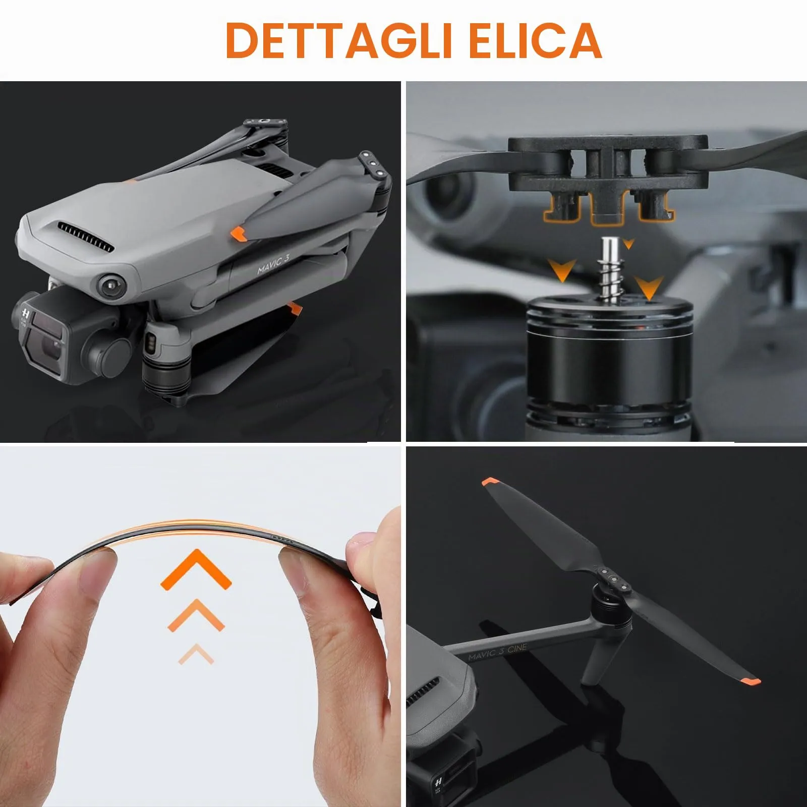 Bocguy 8 Pezzi Eliche Mavic 3, Eliche 9453F per Mavic 3/3 Pro / 3 Classic / 3 Cine / 3 Pro Cine Accessori Sostituzione Drone con Rilascio Rapido, Basso Rumore & Stabile (Arancia) - immagine 4
