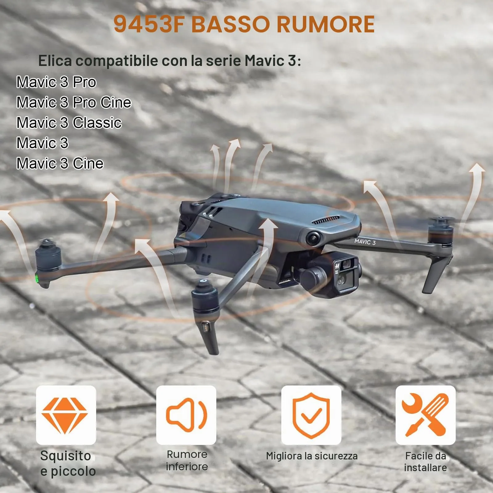 Bocguy 8 Pezzi Eliche Mavic 3, Eliche 9453F per Mavic 3/3 Pro / 3 Classic / 3 Cine / 3 Pro Cine Accessori Sostituzione Drone con Rilascio Rapido, Basso Rumore & Stabile (Arancia) - immagine 5
