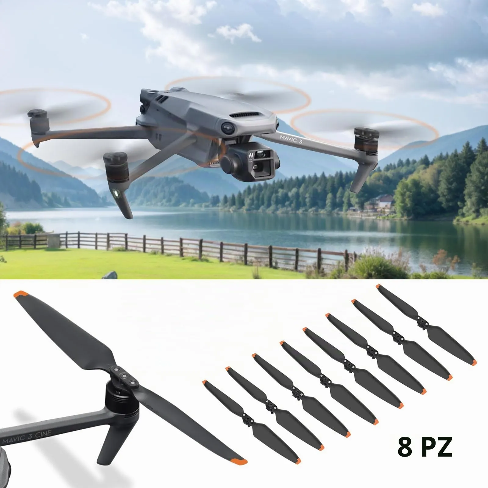 Bocguy 8 Pezzi Eliche Mavic 3, Eliche 9453F per Mavic 3/3 Pro / 3 Classic / 3 Cine / 3 Pro Cine Accessori Sostituzione Drone con Rilascio Rapido, Basso Rumore & Stabile (Arancia) - immagine 6