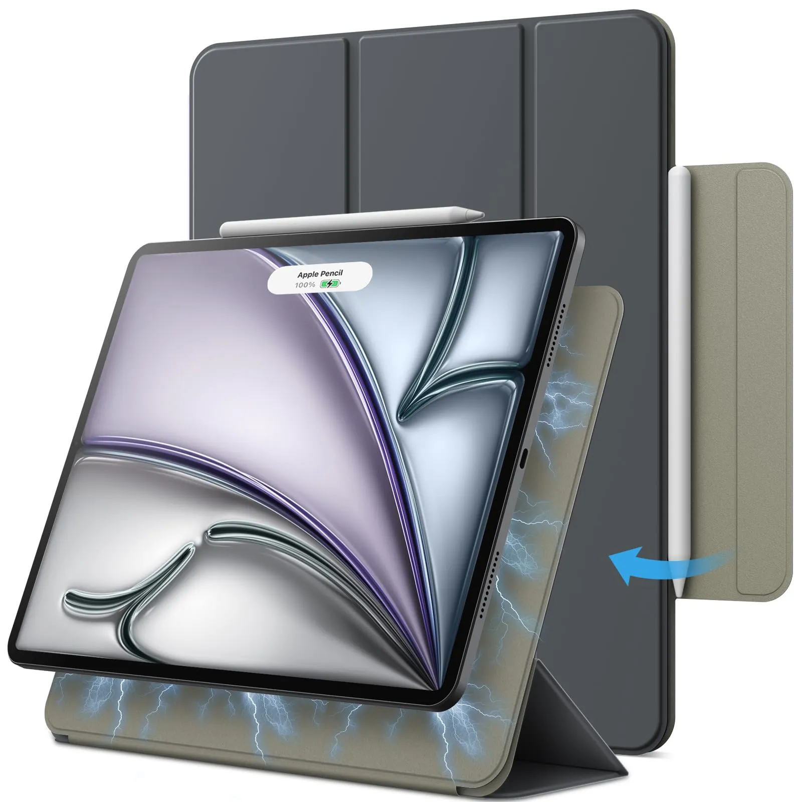 JETech Custodia Magnetica per iPad Air 11" M4/M3/M2, Air 5/4, Grigio Scuro - immagine 1