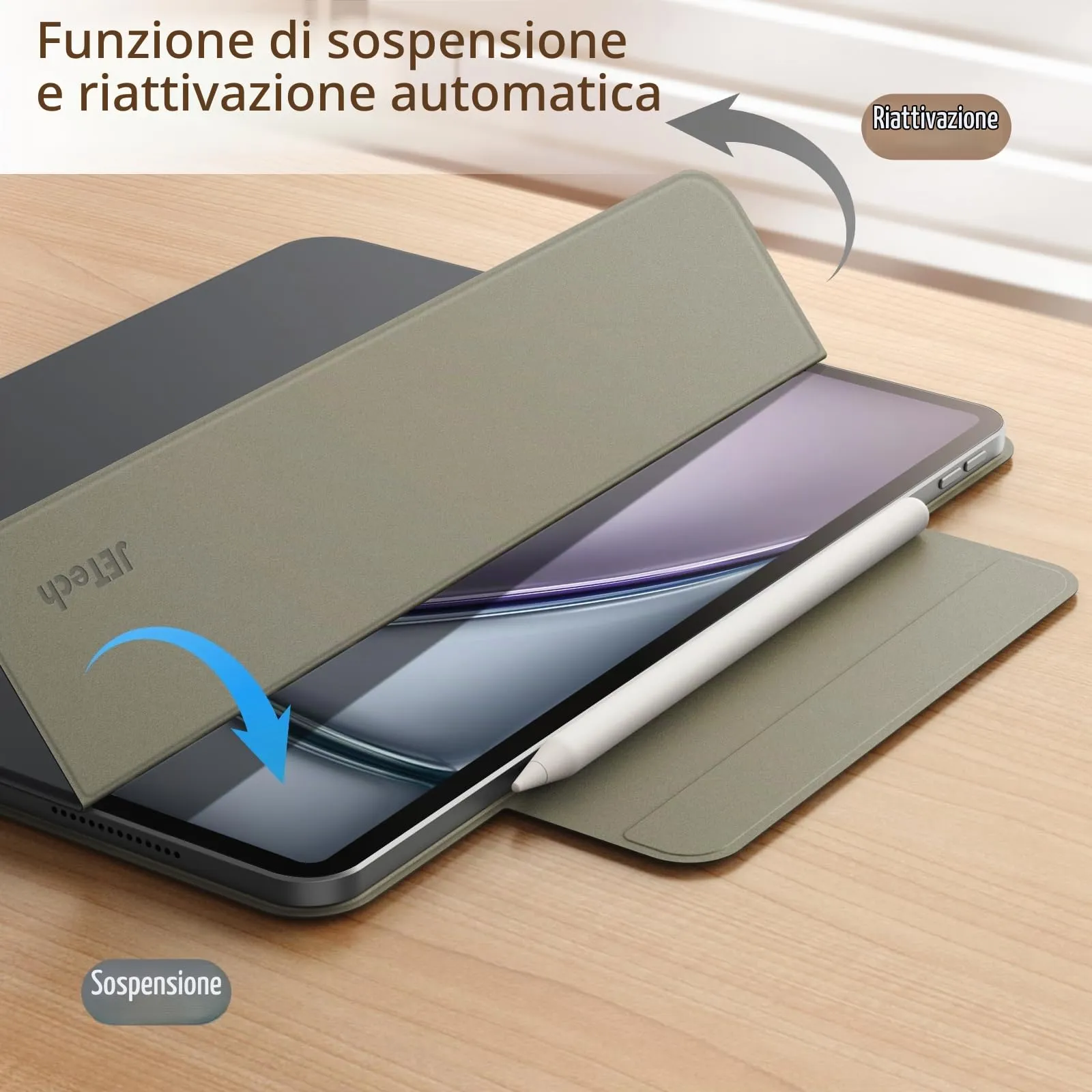 JETech Custodia Magnetica per iPad Air 11" M4/M3/M2, Air 5/4, Grigio Scuro - immagine 5