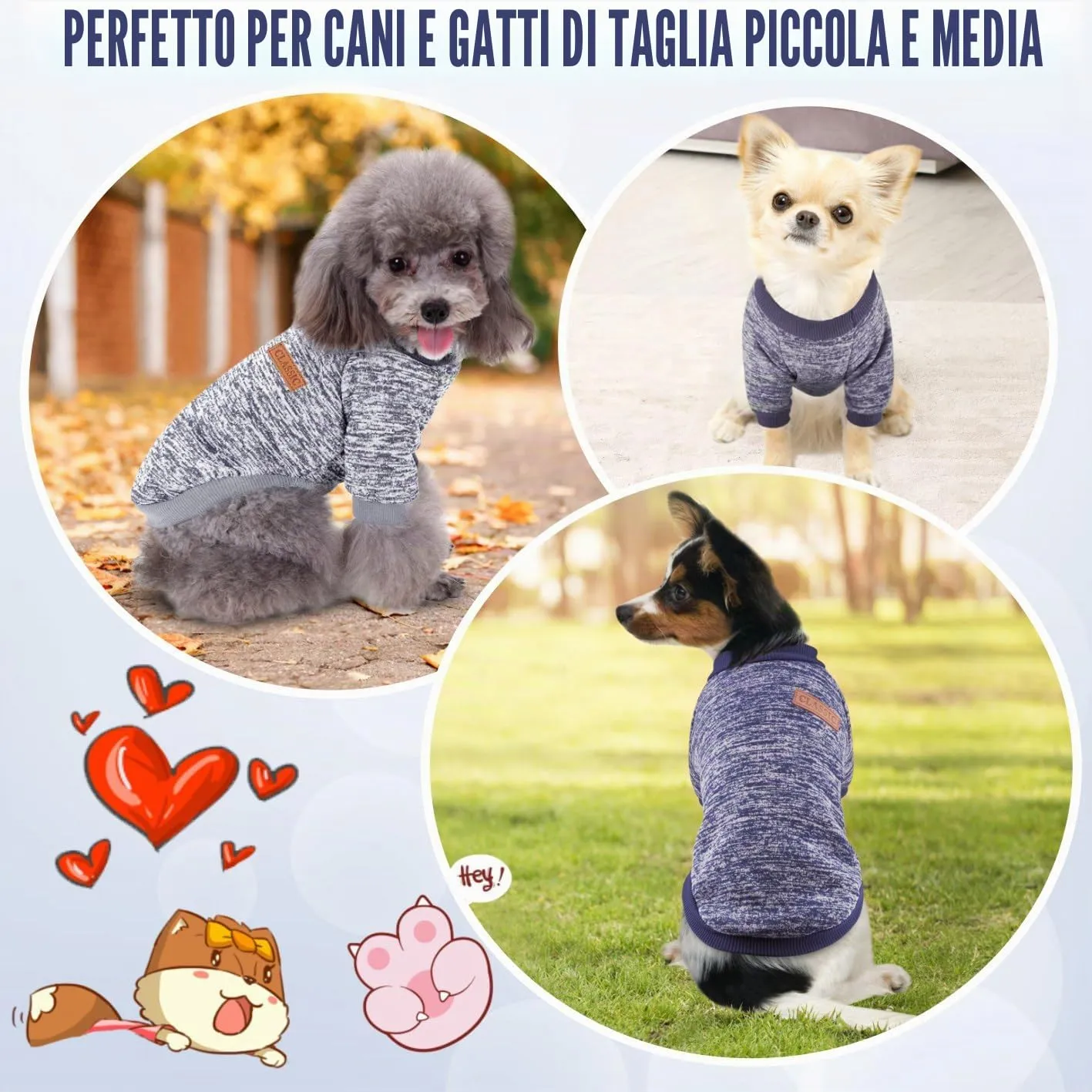 Idepet Maglione per animali domestici (Grigio BluNavy, M) - immagine 3