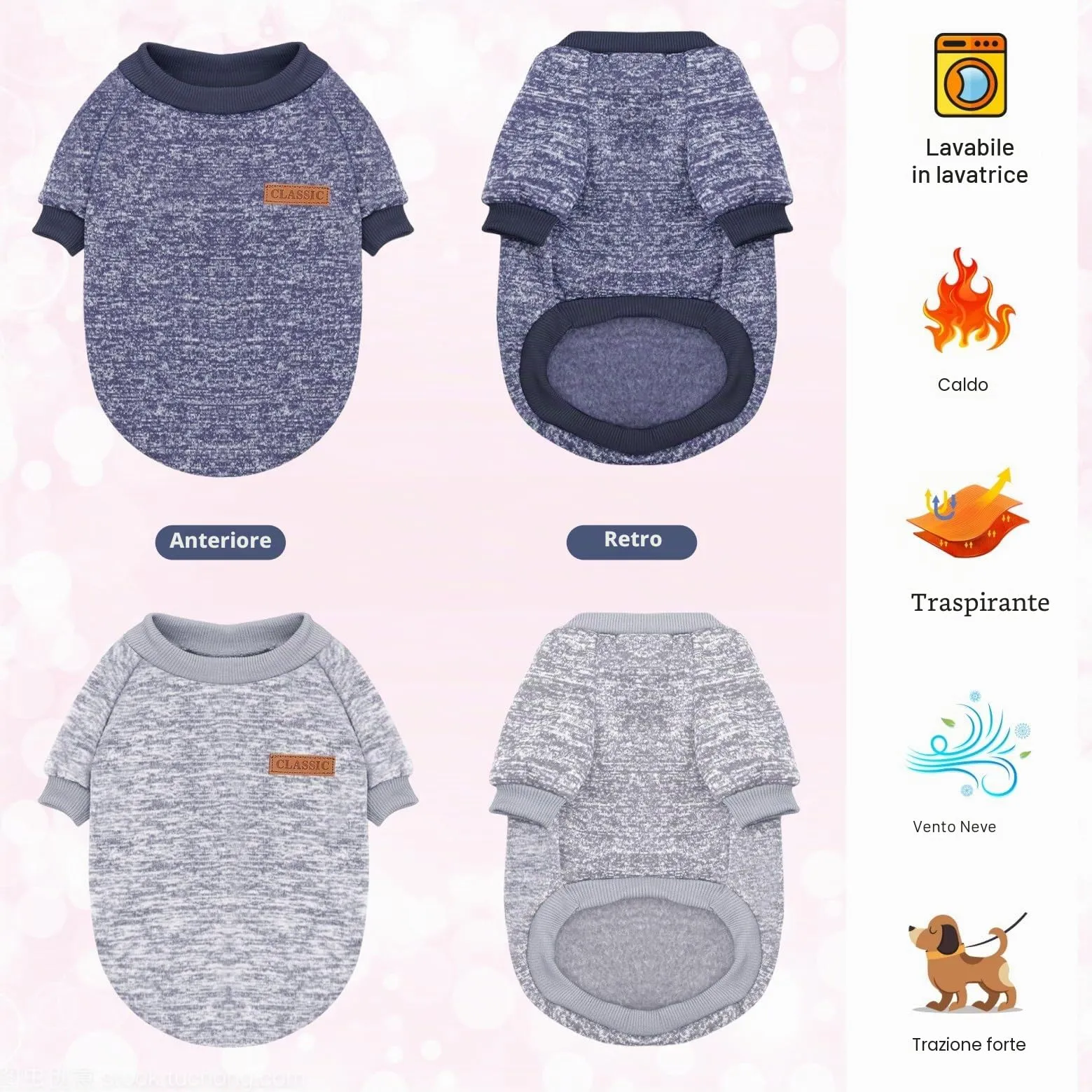 Idepet Maglione per animali domestici (Grigio BluNavy, M) - immagine 4