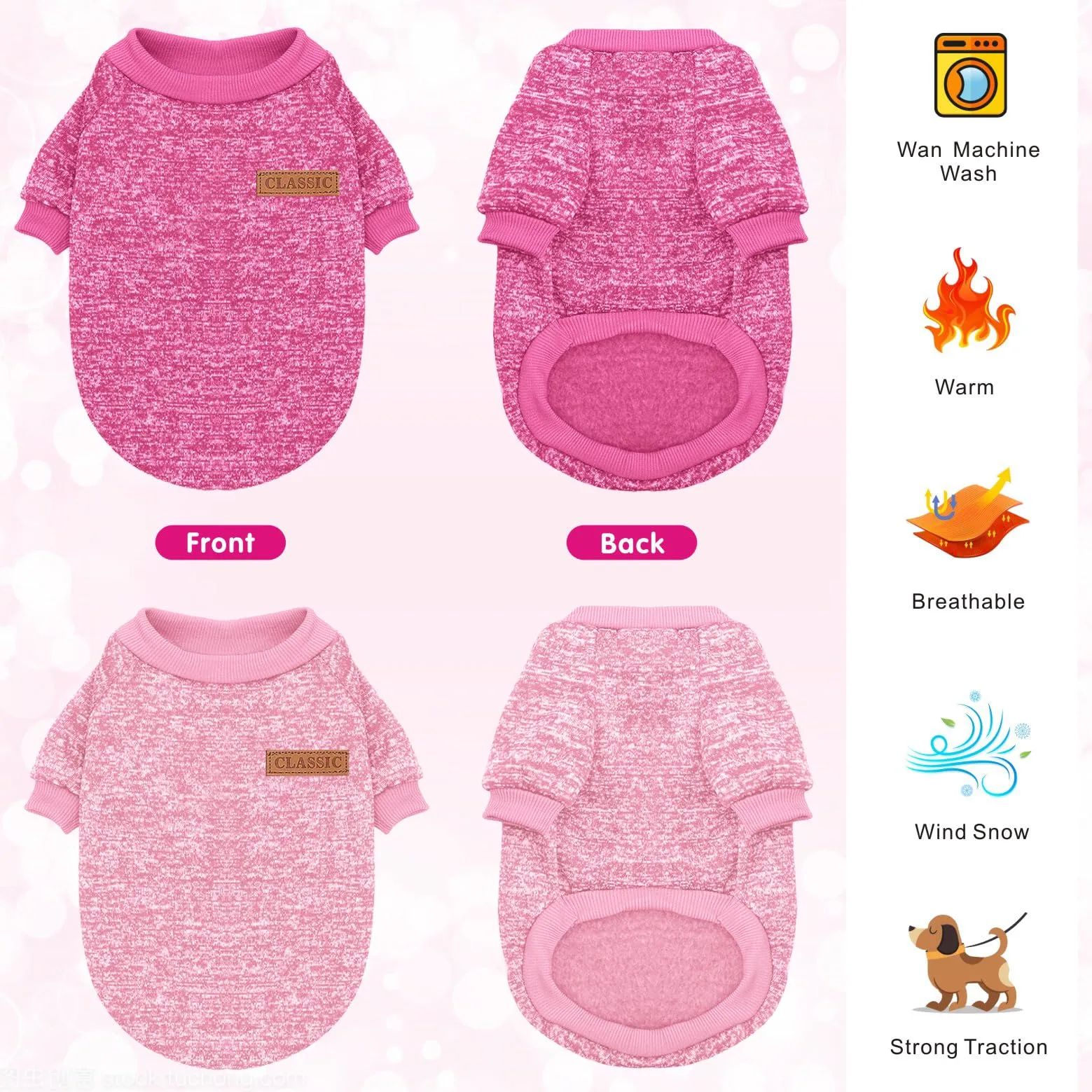 Idepet Maglione per animali domestici (Rosa RosaScuro, XL) - immagine 4