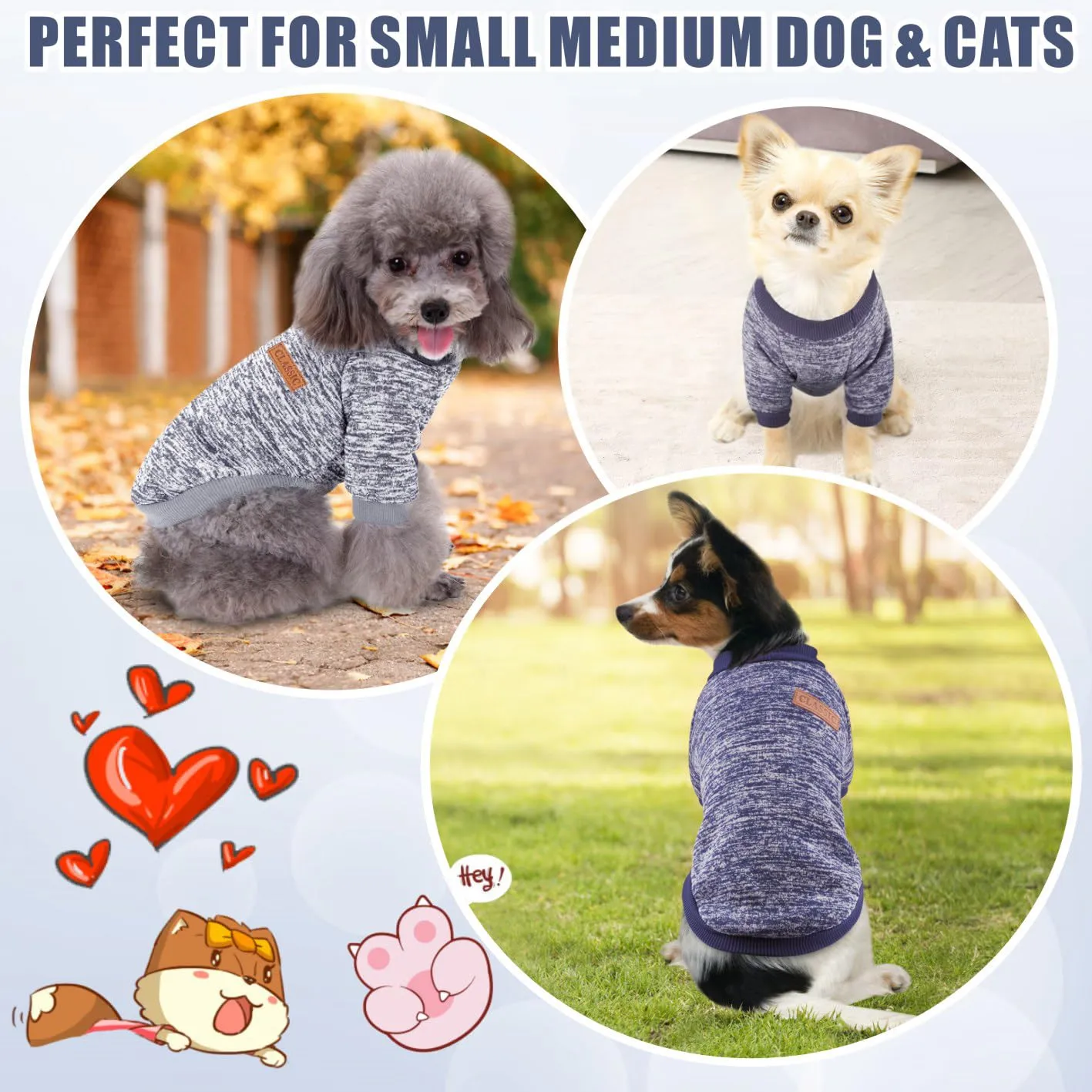 Idepet Maglione per animali domestici (Grigio BluNavy, XL) - immagine 3