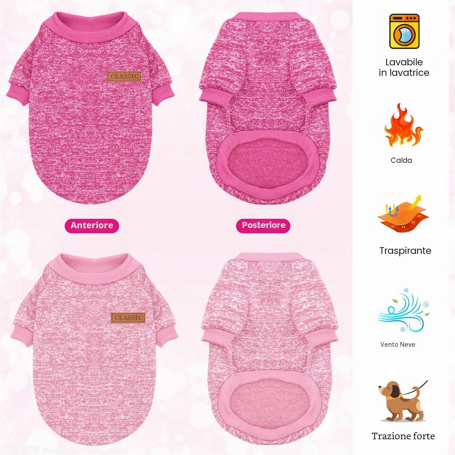 Idepet Maglione per animali domestici (Rosa RosaScuro, L) - immagine 4