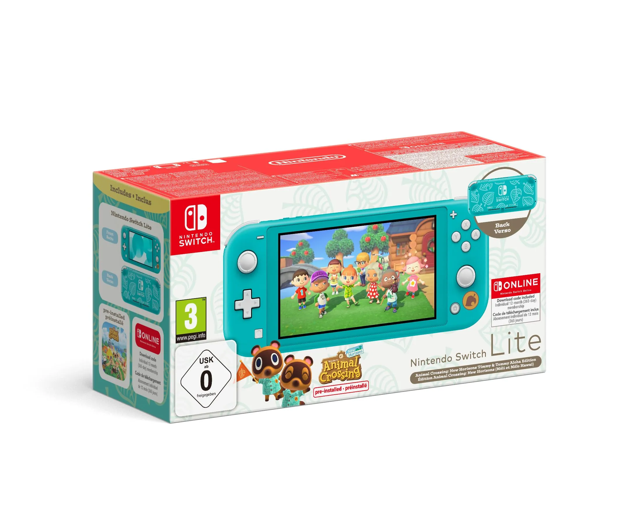 Nintendo Switch Lite Console Animal Crossing: New Horizons Timmy e Tommy Aloha edition (Turchese) con Gioco preinstallato e abbonamento 12 mesi Switch Online - immagine 1