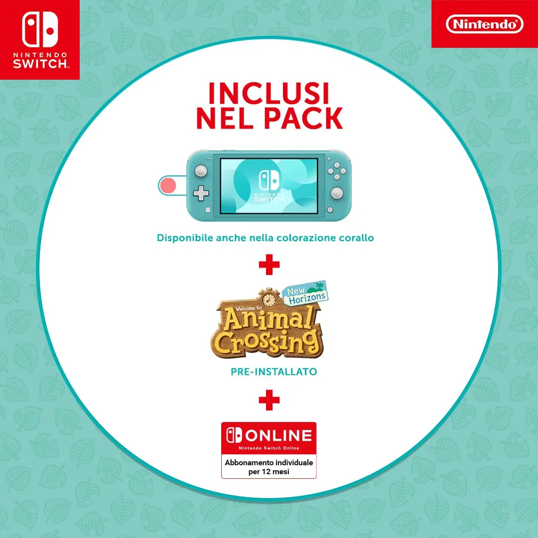 Nintendo Switch Lite Console Animal Crossing: New Horizons Timmy e Tommy Aloha edition (Turchese) con Gioco preinstallato e abbonamento 12 mesi Switch Online - immagine 2