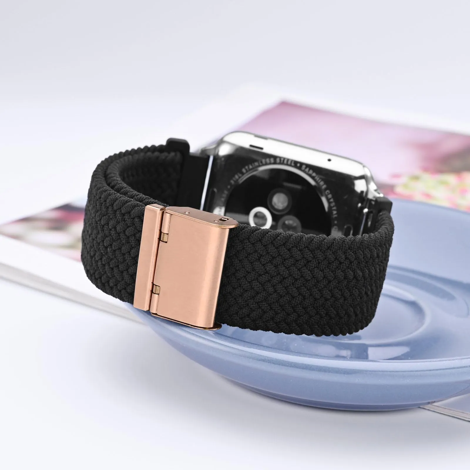 WOCCI 22mm Intrecciato Nylon Cinturino per Orologio da Uomo e da Donna, Regolabile Fibbia Oro Rosa (Nero) - immagine 2