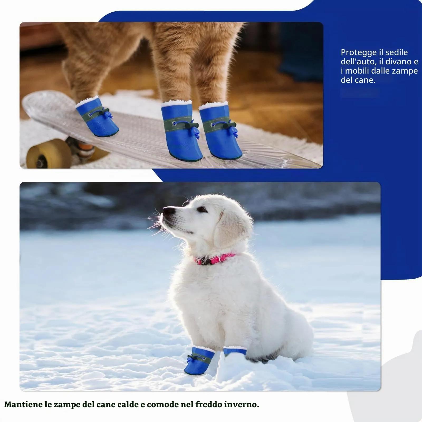 Scarpe per Cani Impermeabili,4 Pezzi Stivali per Cani Paw Protector,Scarpe Antiscivolo per Zampe di Cani con Cinghie Riflettenti,Scarpette Cane per Cani per Cani di Taglia Piccola e Media (Blu 6) - immagine 6