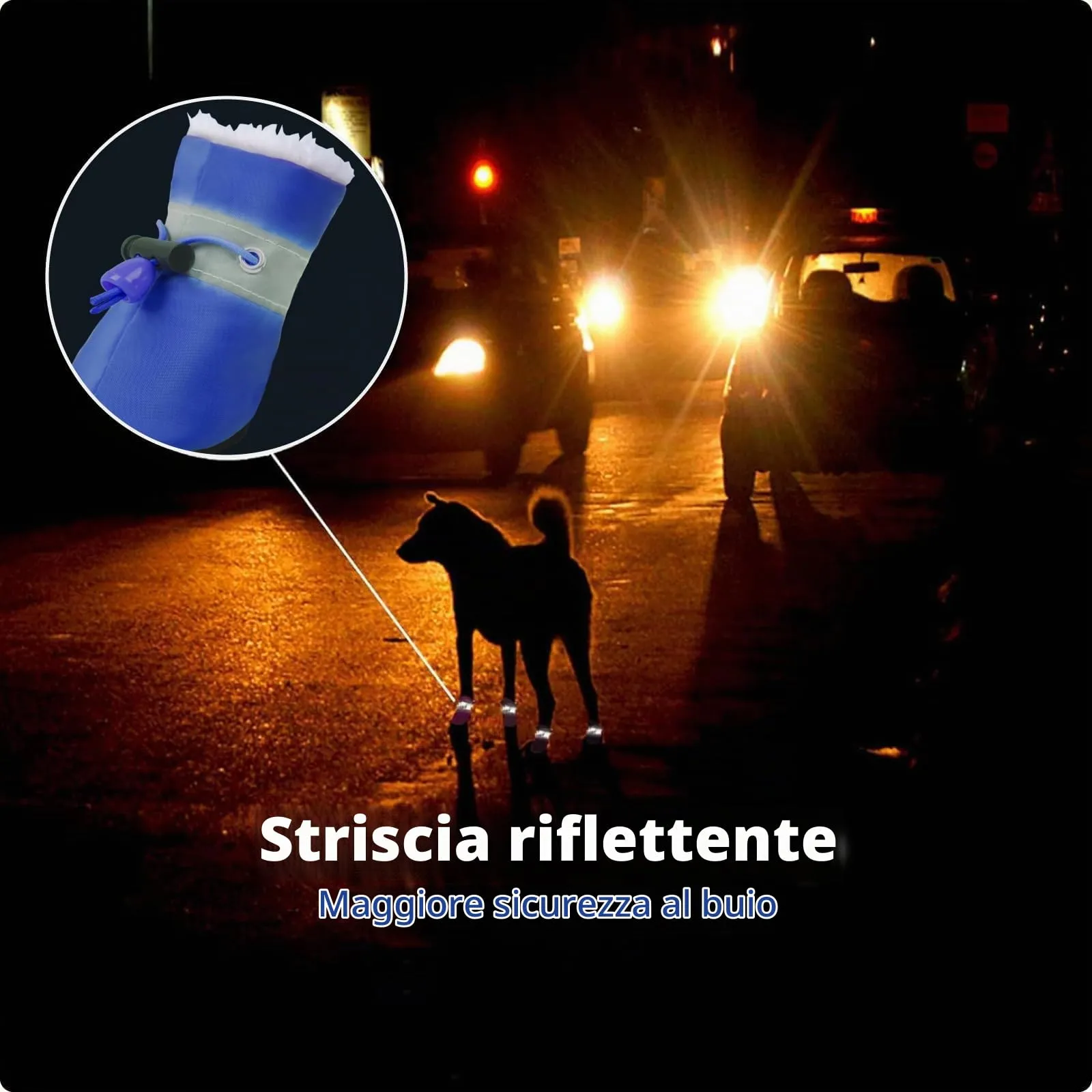 Scarpe per Cani Impermeabili,4 Pezzi Stivali per Cani Paw Protector,Scarpe Antiscivolo per Zampe di Cani con Cinghie Riflettenti,Scarpette Cane per Cani per Cani di Taglia Piccola e Media (Blu 6) - immagine 7