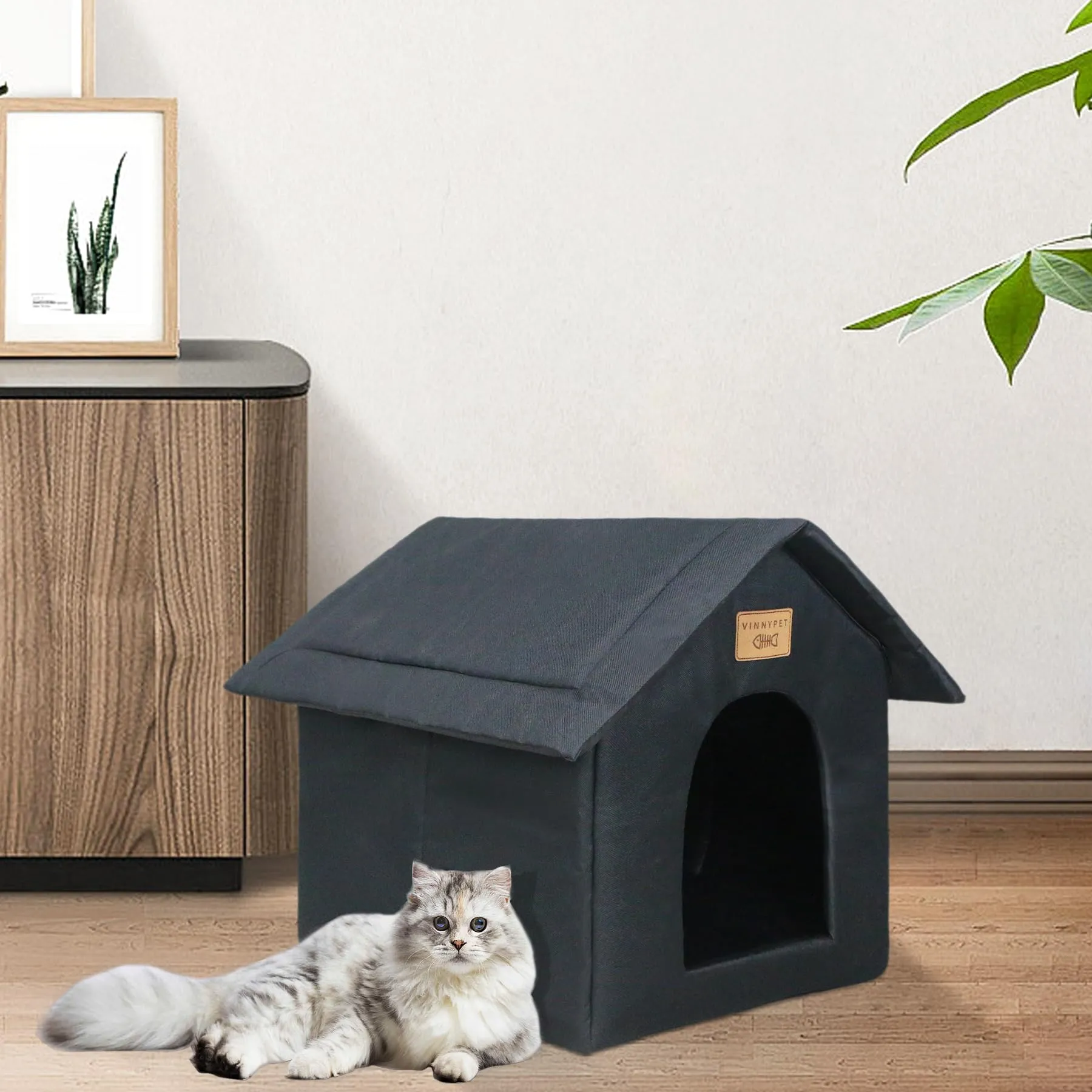 Vinnypet Casetta per Gatti per Esterni Tenda Impermeabile Con Cuscino per Gatti Randagi Cuccia per Animali Domestici da Esterno 45x40x45cm - immagine 4
