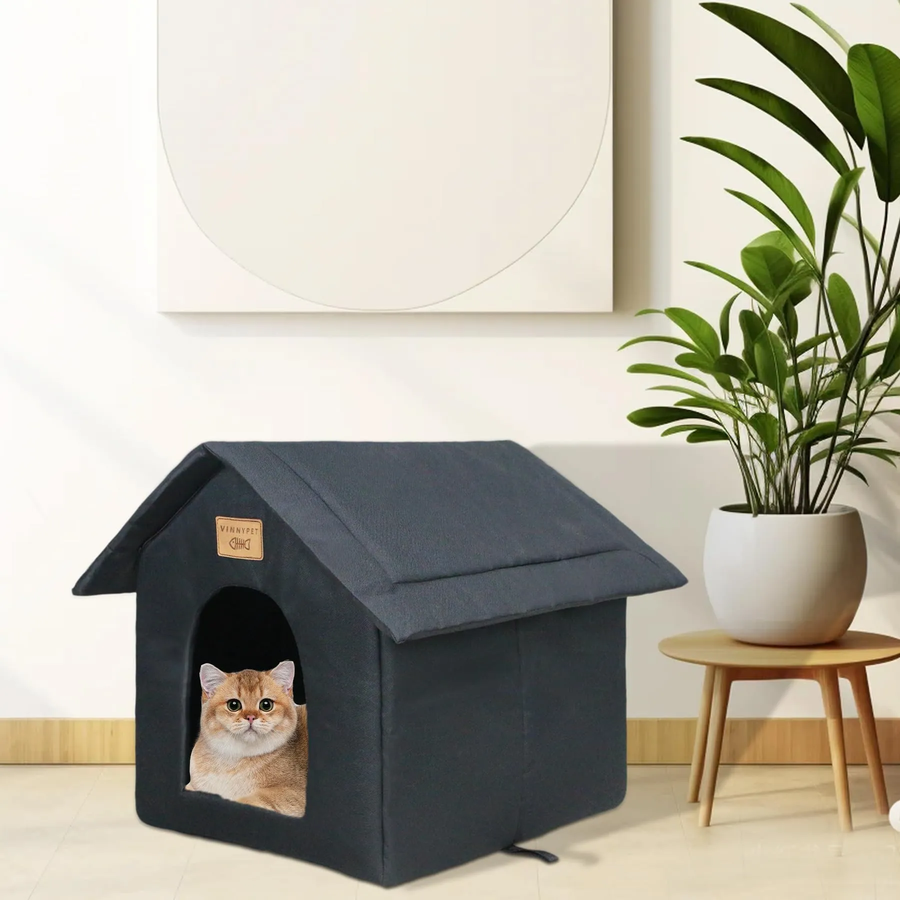 Vinnypet Casetta per Gatti per Esterni Tenda Impermeabile Con Cuscino per Gatti Randagi Cuccia per Animali Domestici da Esterno 45x40x45cm - immagine 5