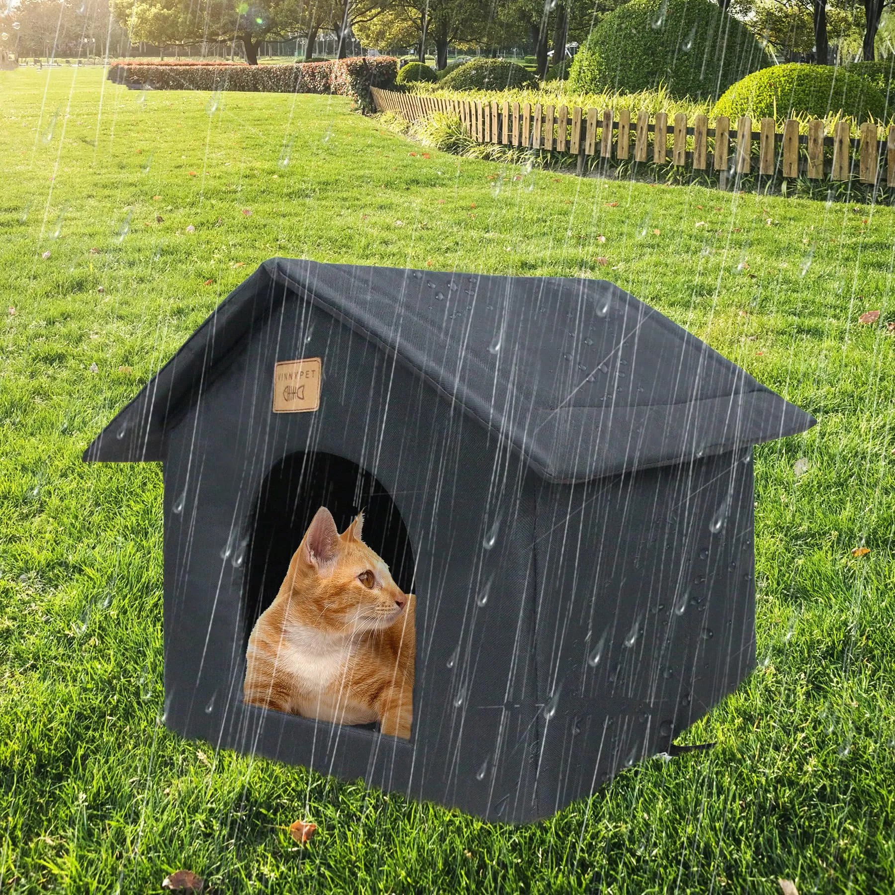 Vinnypet Casetta per Gatti per Esterni Tenda Impermeabile Con Cuscino per Gatti Randagi Cuccia per Animali Domestici da Esterno 45x40x45cm - immagine 6