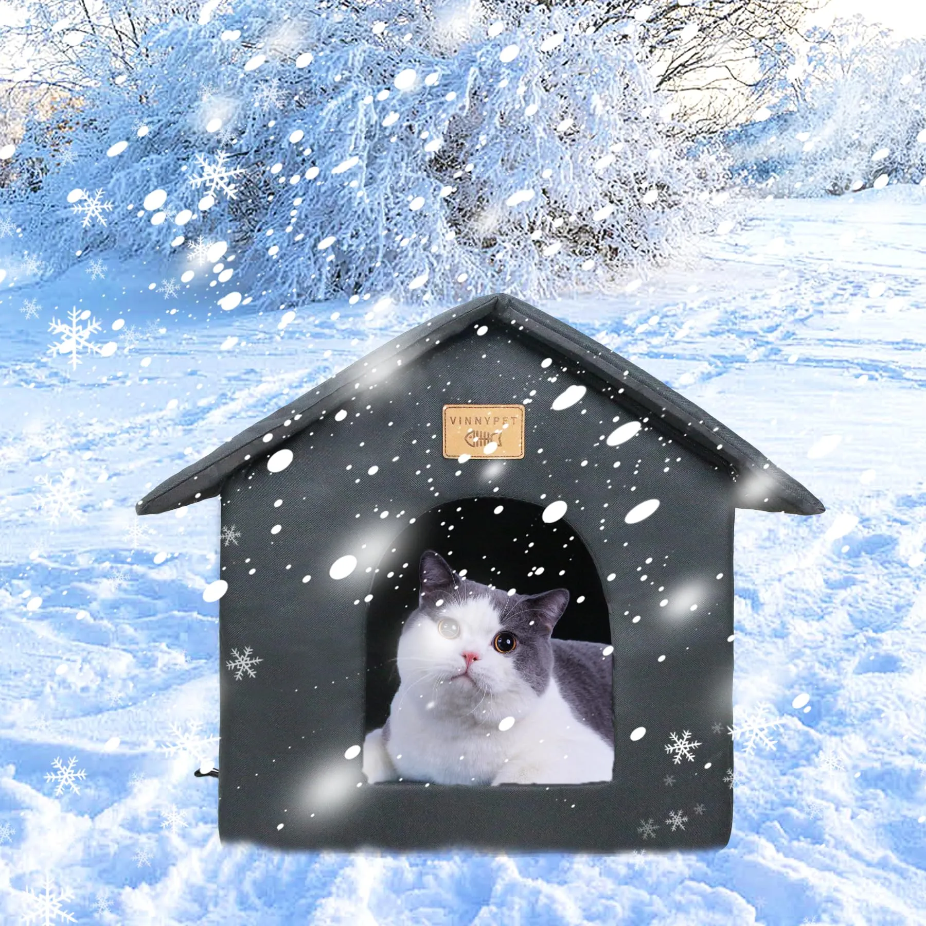 Vinnypet Casetta per Gatti per Esterni Tenda Impermeabile Con Cuscino per Gatti Randagi Cuccia per Animali Domestici da Esterno 45x40x45cm - immagine 7
