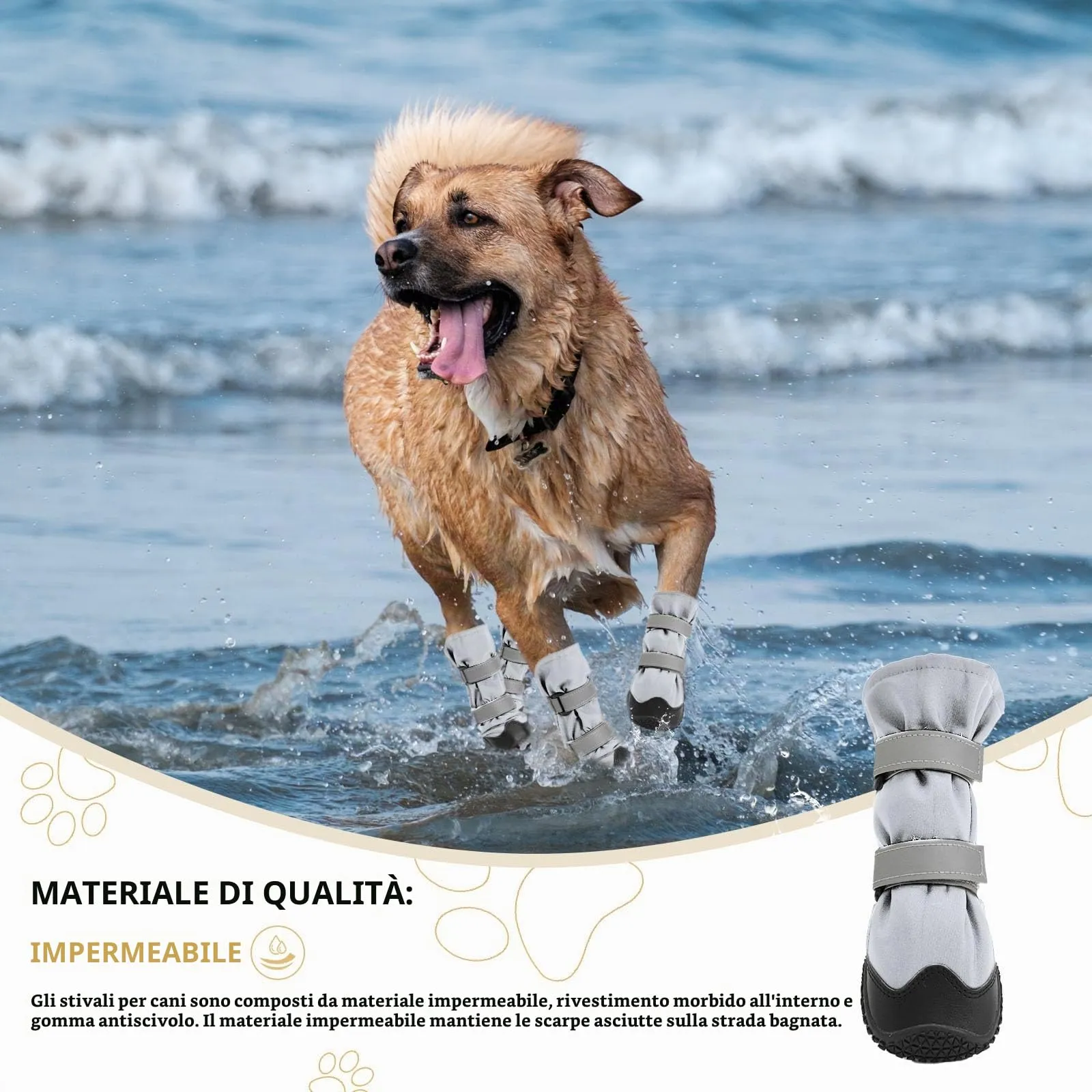 OHCOZZY Scarpette Cane Antiscivolo con Cinghie Riflettenti, Alti Stivali per Cani Impermeabili, Resistenti all'Usura, Suola in Gomma per Cani per Cani Piccoli Medi Grandi 4 Pezzi(S, Grigio) - immagine 3