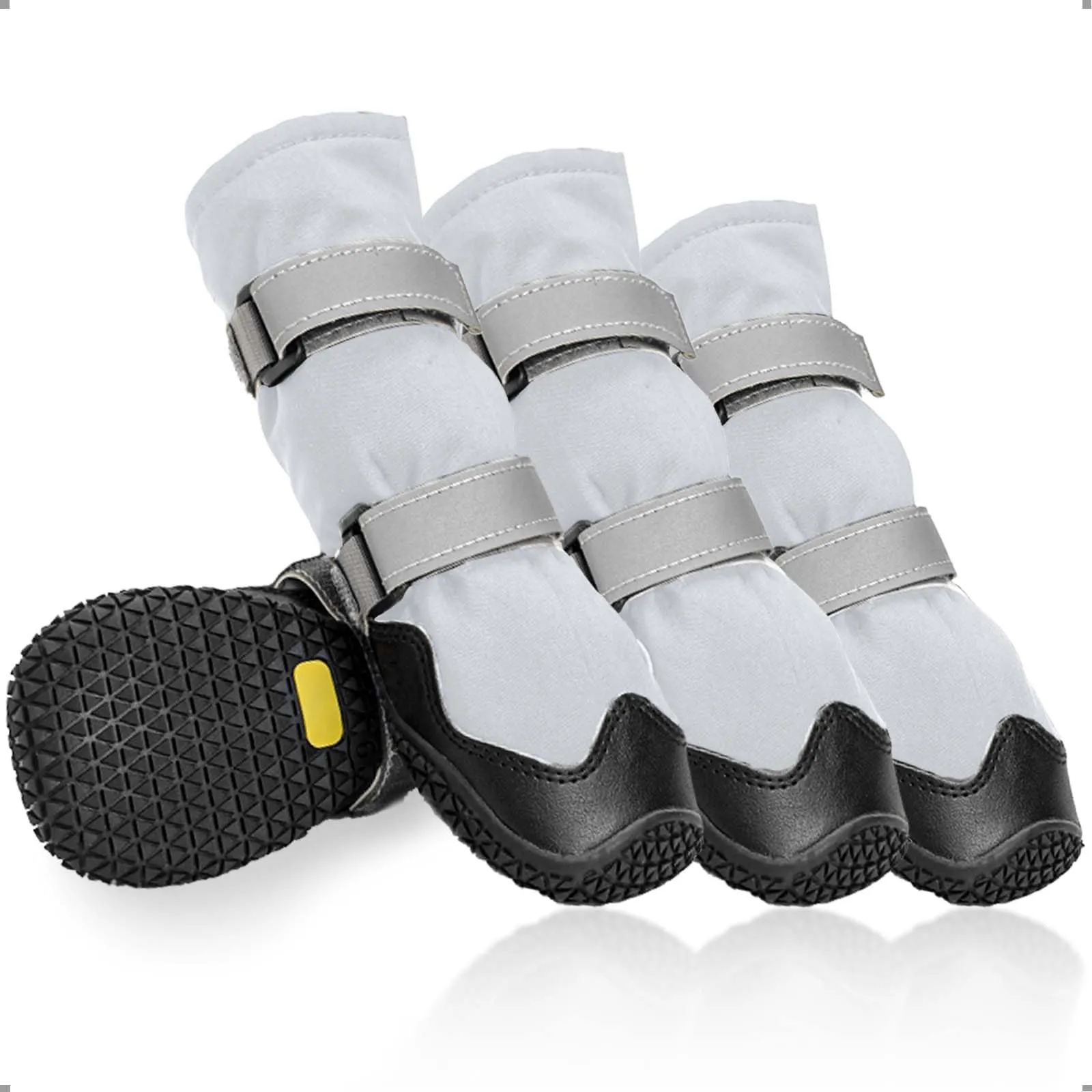 Ohcozzy Scarpette Cane Antiscivolo con Cinghie Riflettenti, Alti Stivali per Cani Impermeabili, Resistenti all'Usura, Suola in Gomma per Cani per Cani Piccoli Medi Grandi 4 Pezzi(L, Grigio) - immagine 1