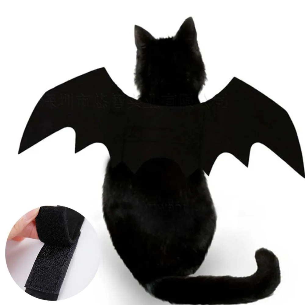 CUEMOON Costume da gatto di Halloween, ali da pipistrello per gatto, decorazione di Halloween per cane, petto e schiena da pipistrello per animale domestico, taglia S - immagine 3