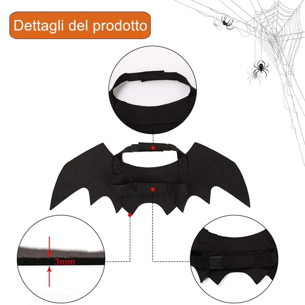 CUEMOON Costume da gatto di Halloween, ali da pipistrello per gatto, decorazione di Halloween per cane, petto e schiena da pipistrello per animale domestico, taglia S - immagine 6