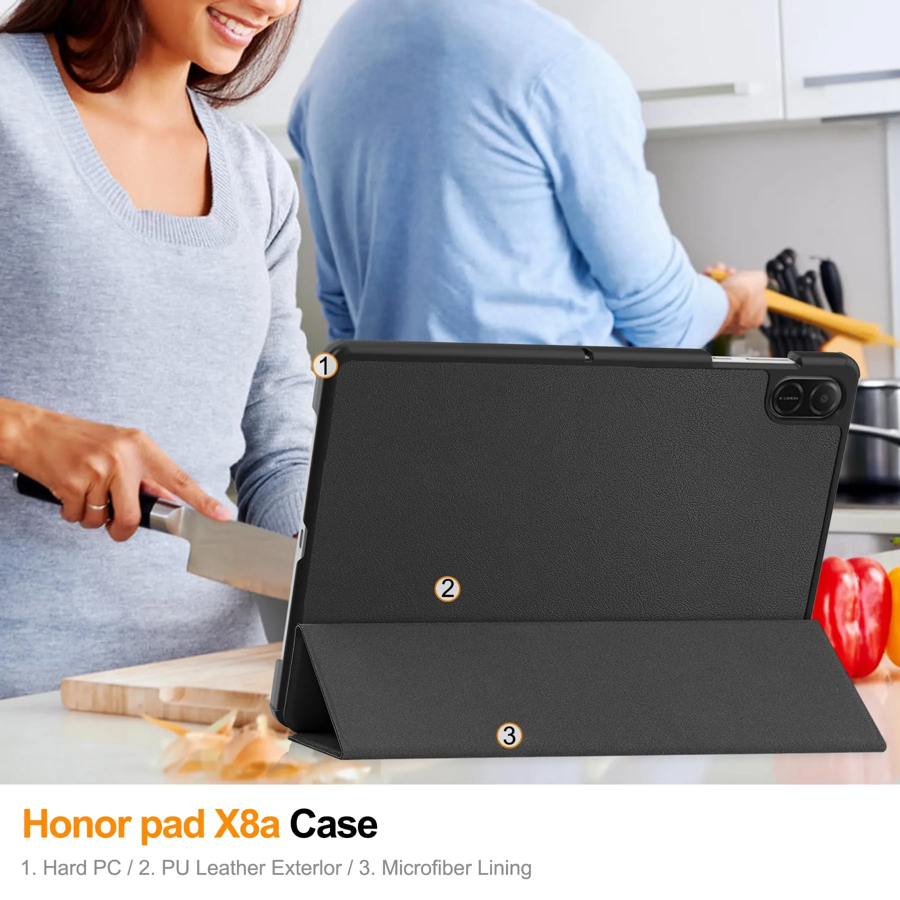 idudao Custodia rigido per 11" Honor Pad X8a X8b, Folio Cover Case per Tablet 11 Pollici X8a(2024) X8b(2026), Nero - immagine 6