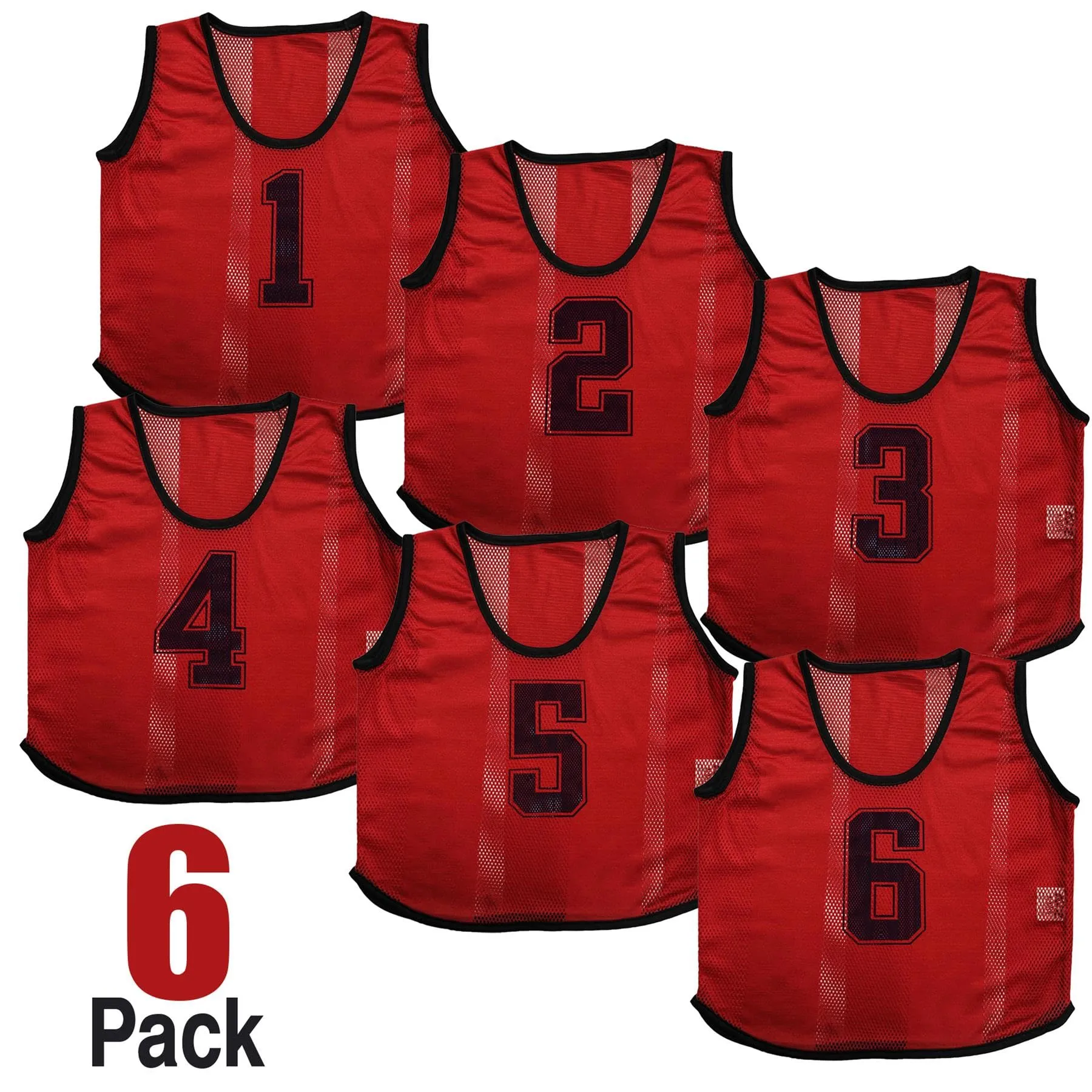 A2Z 4 Bambini 6 Confezione Bavaglini Allenamento Gilet Sportivi Comodo Traspirante Numero - Sports Bibs 762 Red 4-8 - immagine 3