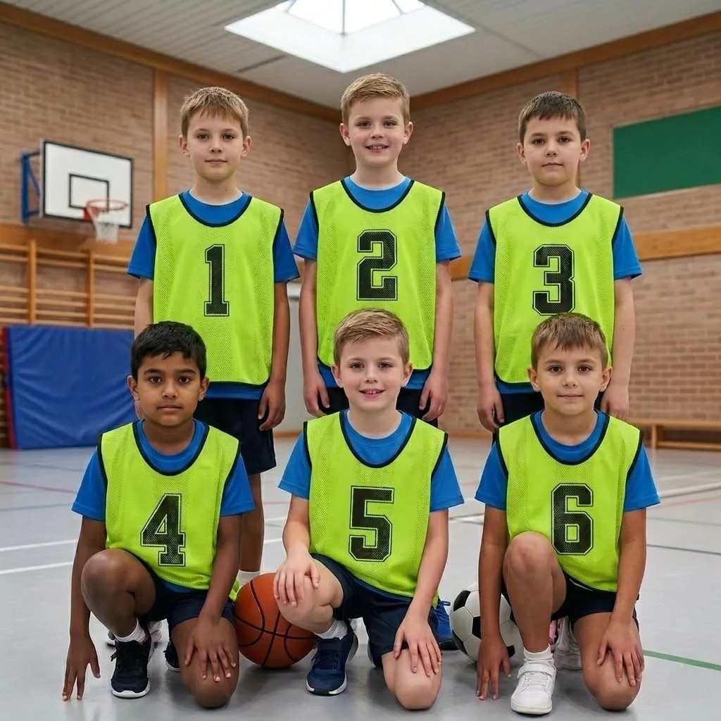 A2Z 4 Bambini 6 Confezione Bavaglini Allenamento Gilet Sportivi Comodo Traspirante Numero - Sports Bibs 762 Yellow 4-8 - immagine 2