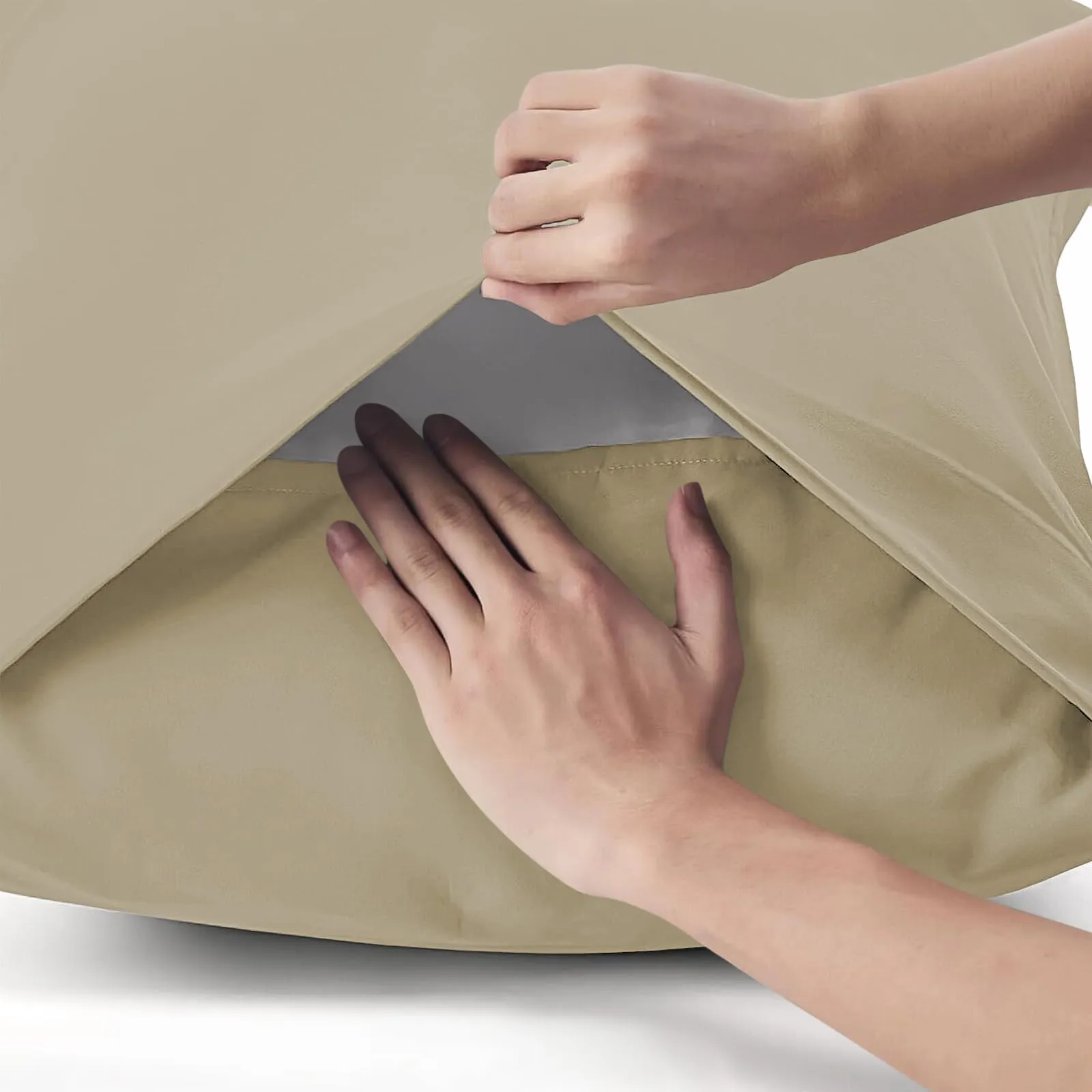 Federe Cuscini Letto Matrimoniale Cotone 45x150 cm 1 PCS, Federe Certificato Oeko-TEX in Premium Cotone 110GSM, Morbida e Traspirante, Ipoallergenica -Beige - immagine 3