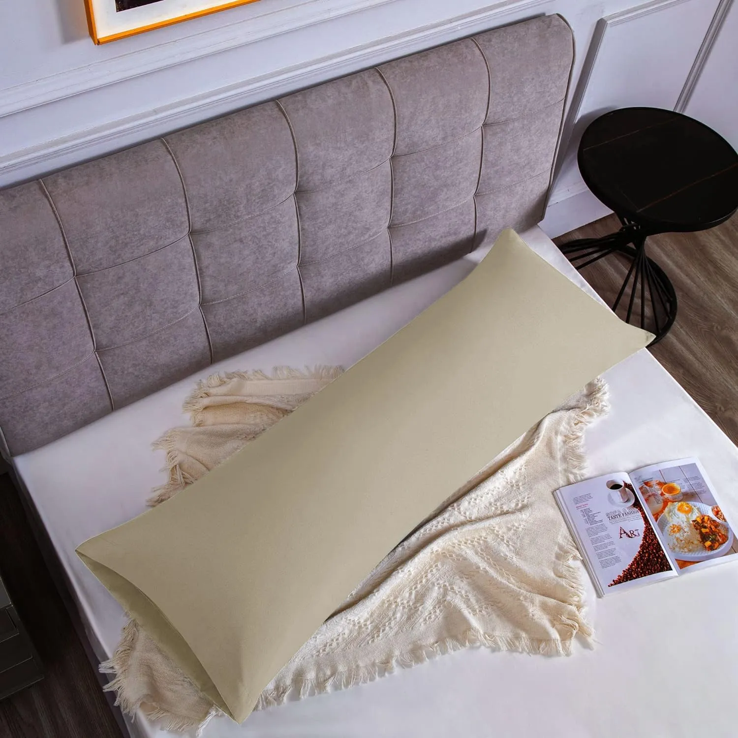 Federe Cuscini Letto Matrimoniale Cotone 45x135 cm 1 PCS, Federe Certificato Oeko-TEX in Premium Cotone 110GSM, Morbida e Traspirante, Ipoallergenica -Beige - immagine 1