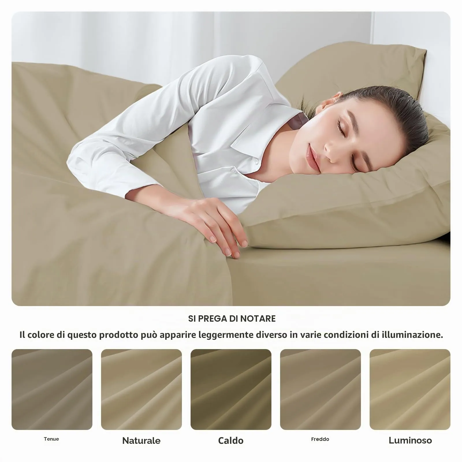 Federe Cuscini Letto Matrimoniale Cotone 45x135 cm 1 PCS, Federe Certificato Oeko-TEX in Premium Cotone 110GSM, Morbida e Traspirante, Ipoallergenica -Beige - immagine 5