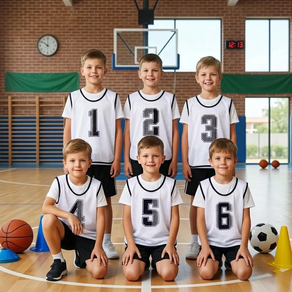 A2Z 4 Bambini 6 Confezione Bavaglini Allenamento Gilet Sportivi Comodo Traspirante Numero - Sports Bibs 762 White 4-8 - immagine 3