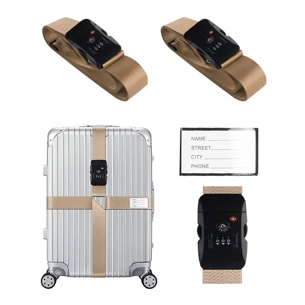 Veki Cinghia per Valigia e Lucchetto TSA, Cinghie Valigie, 2pz Cachi - immagine 1