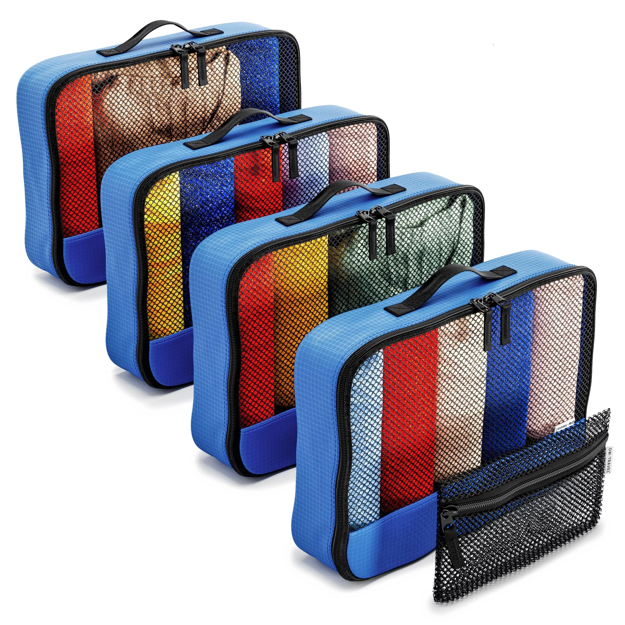 OW-Travel Organizer Valigia, Packing Cubes, Cubi Viaggio, Blu M 5 Pezzi - immagine 1