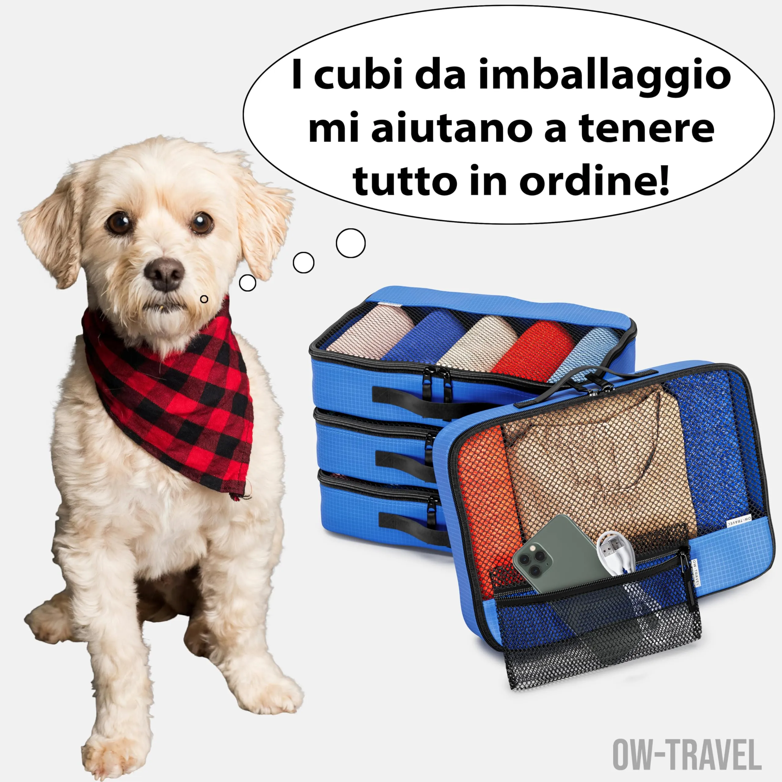 OW-Travel Organizer Valigia, Packing Cubes, Cubi Viaggio, Blu M 5 Pezzi - immagine 2