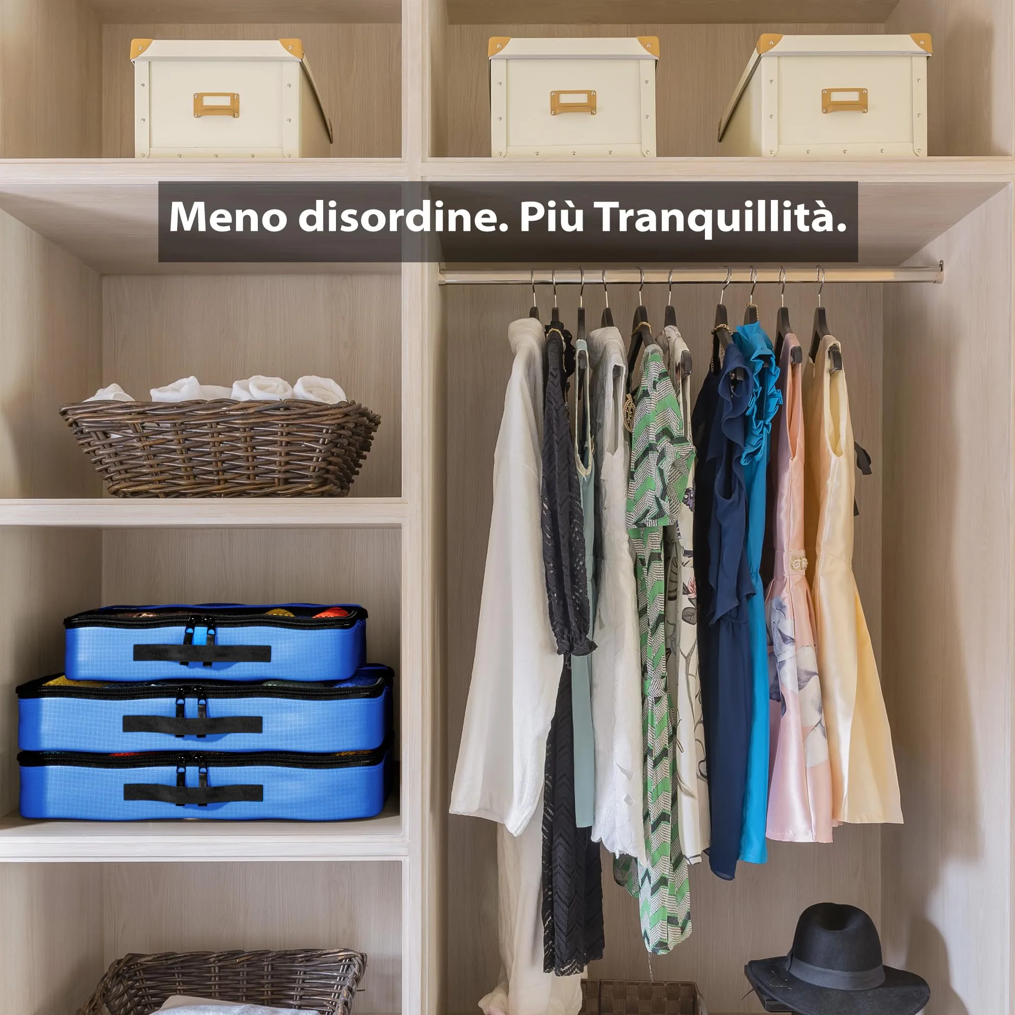 OW-Travel Organizer Valigia, Packing Cubes, Cubi Viaggio, Blu M 5 Pezzi - immagine 7