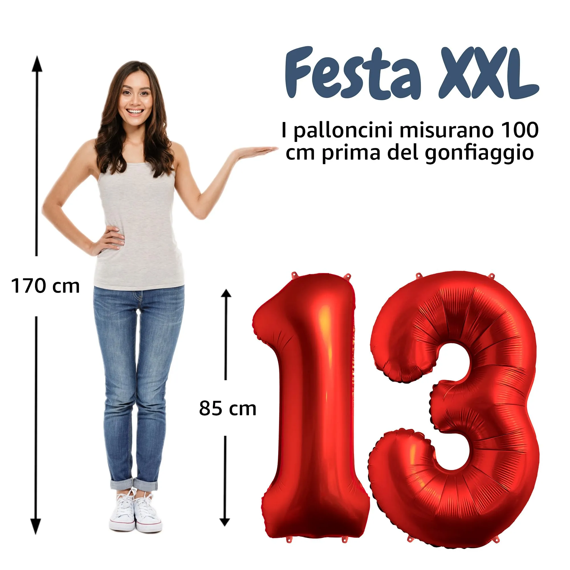 FUNFEST Palloncini 13 o 31 Anni Rosso Cromo 100cm - immagine 2