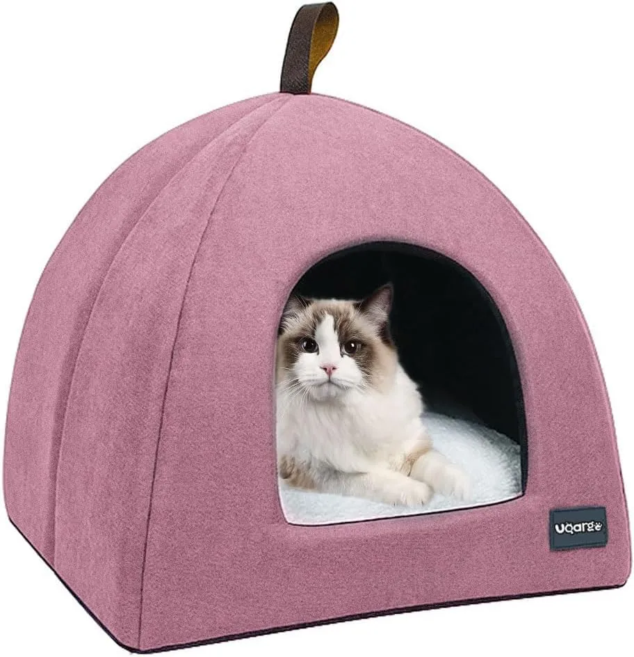 Voarge Letti per gatti morbidi e caldi, in pile morbide, con cuscino interno rimovibile e lavabile, rosa, medio - immagine 1