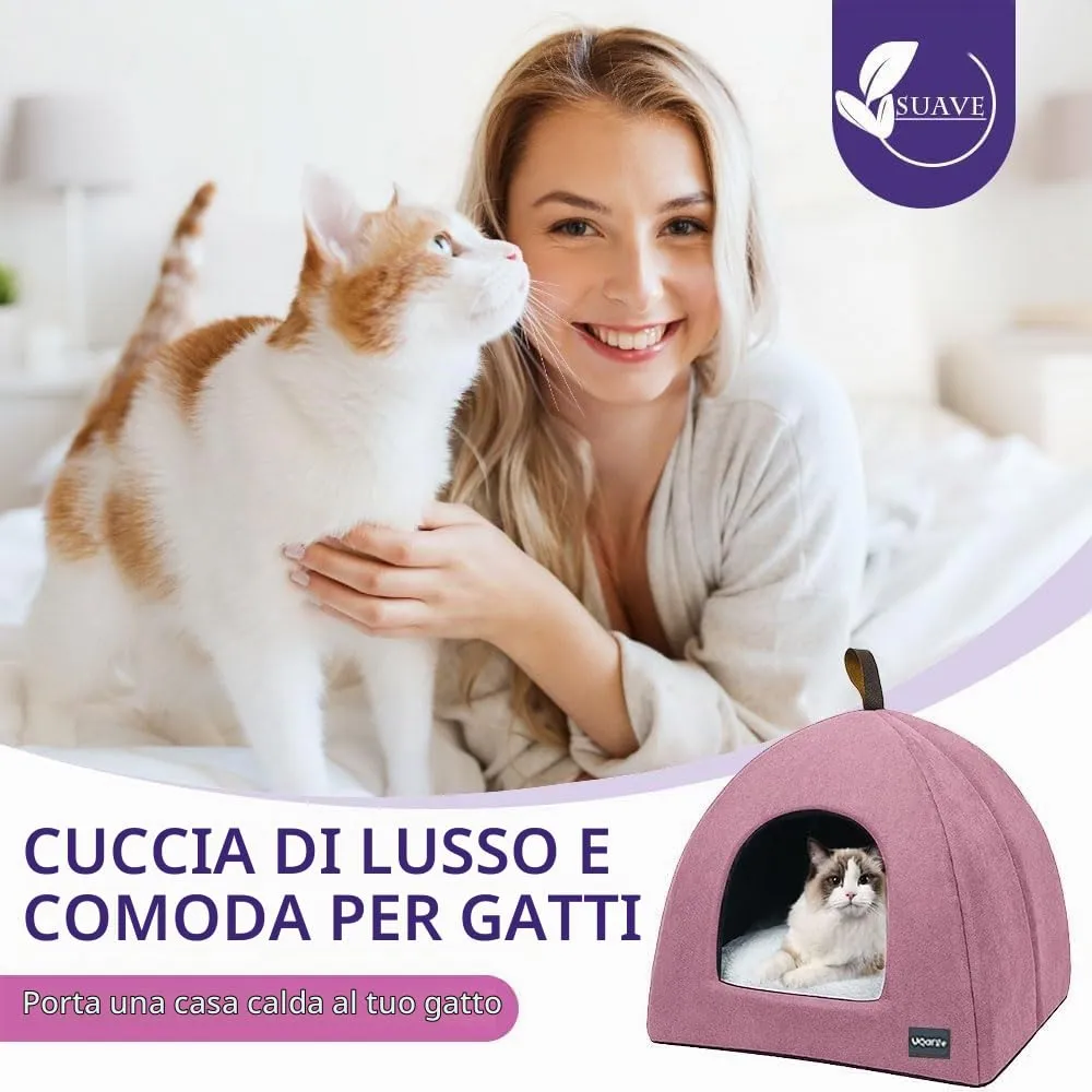 Voarge Letti per gatti morbidi e caldi, in pile morbide, con cuscino interno rimovibile e lavabile, rosa, medio - immagine 3
