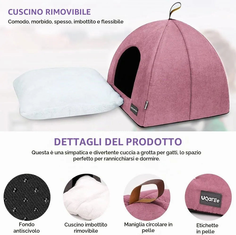 Voarge Letti per gatti morbidi e caldi, in pile morbide, con cuscino interno rimovibile e lavabile, rosa, medio - immagine 5