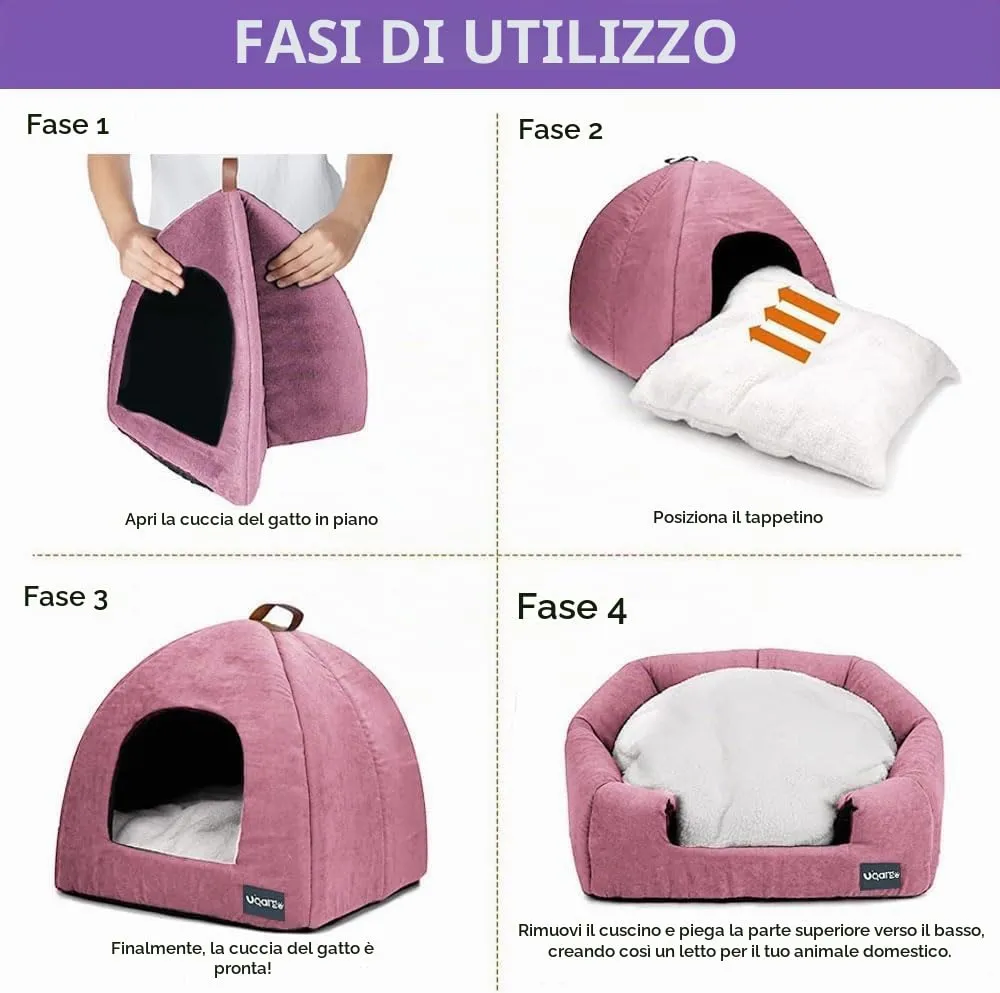 Voarge Letti per gatti morbidi e caldi, in pile morbide, con cuscino interno rimovibile e lavabile, rosa, medio - immagine 6