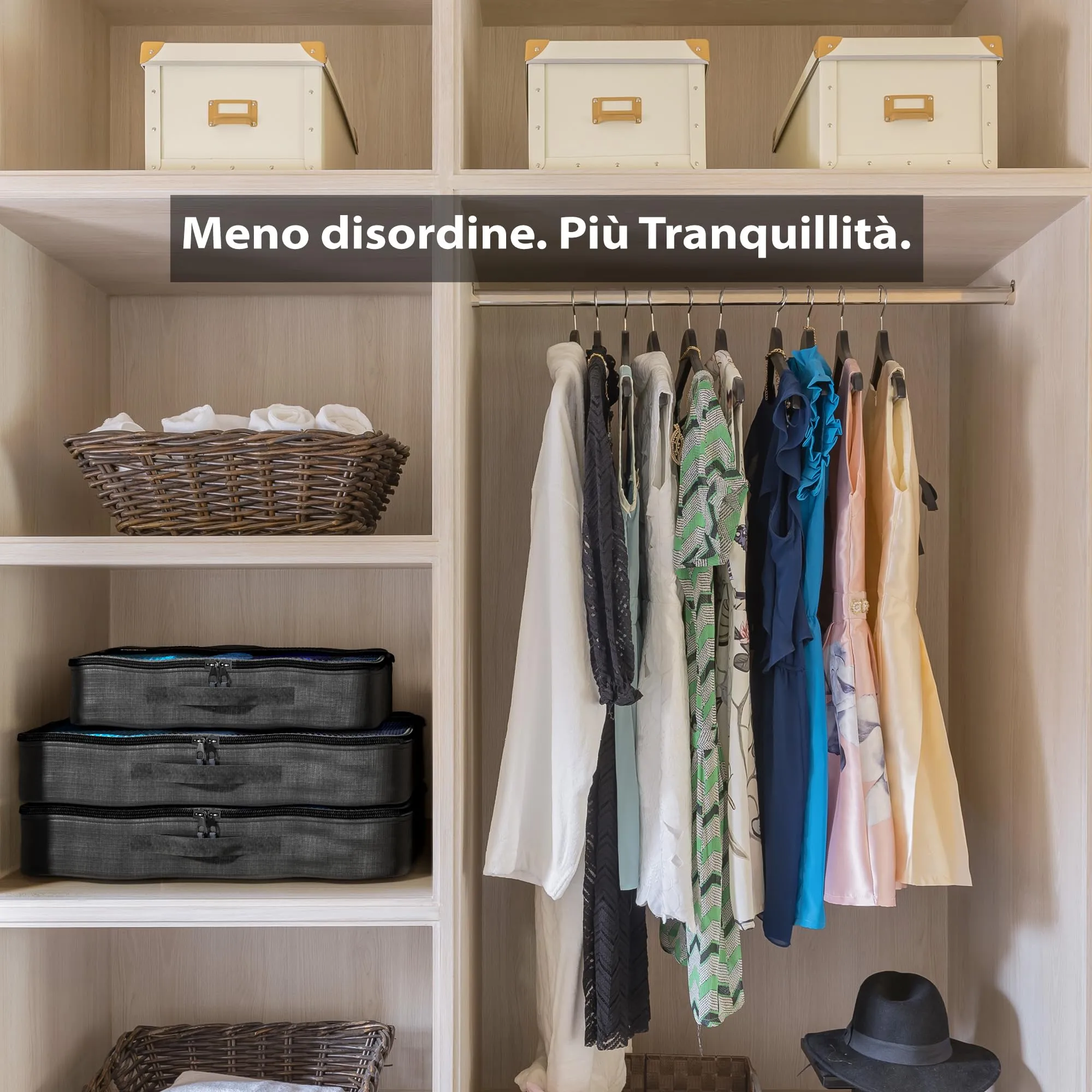 OW-Travel Organizer Valigia, Packing Cubes, Cubi Viaggio, Nero M 5 Pezzi - immagine 7
