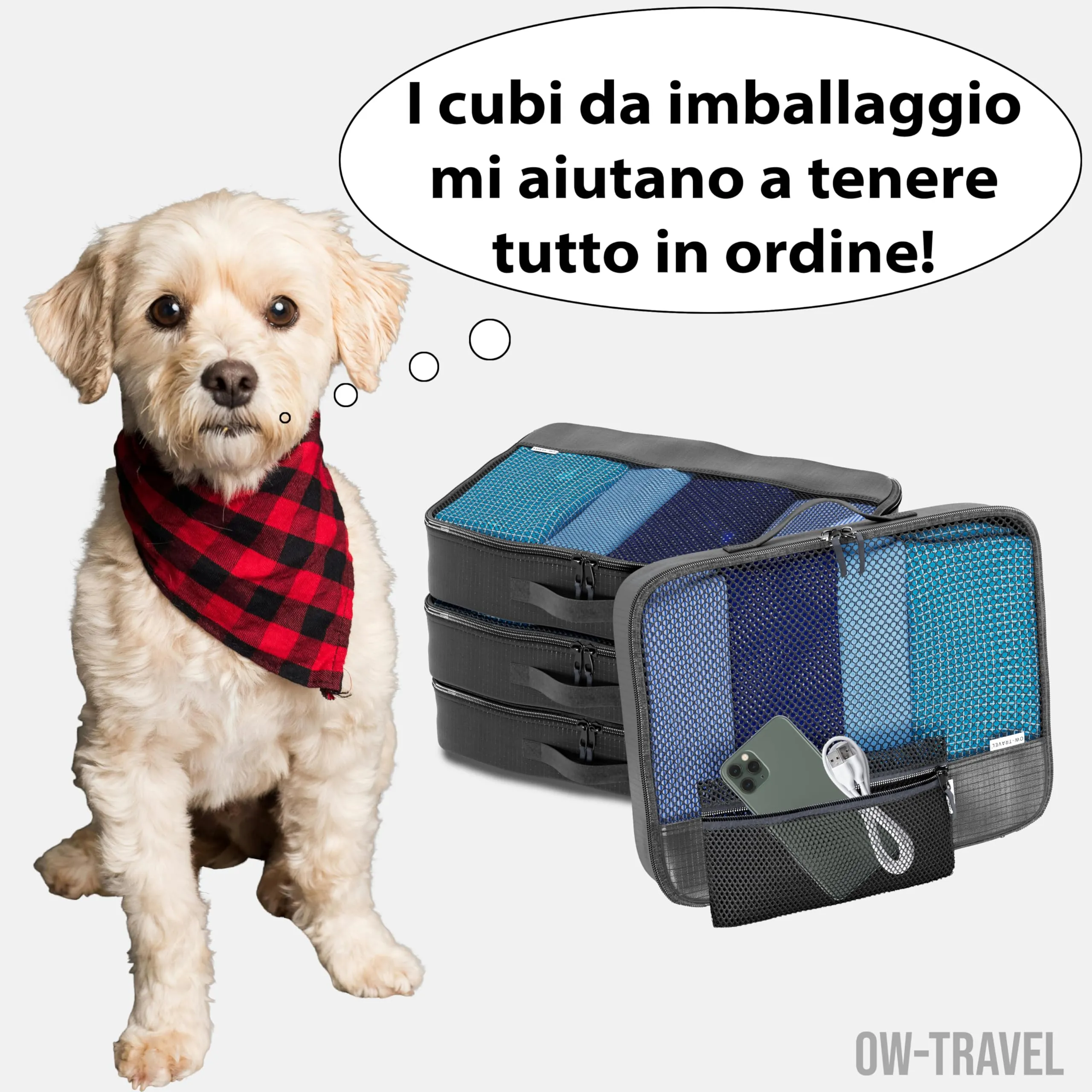 OW-Travel Organizer Valigia, Packing Cubes, Cubi Viaggio, Nero L 5 Pezzi - immagine 2