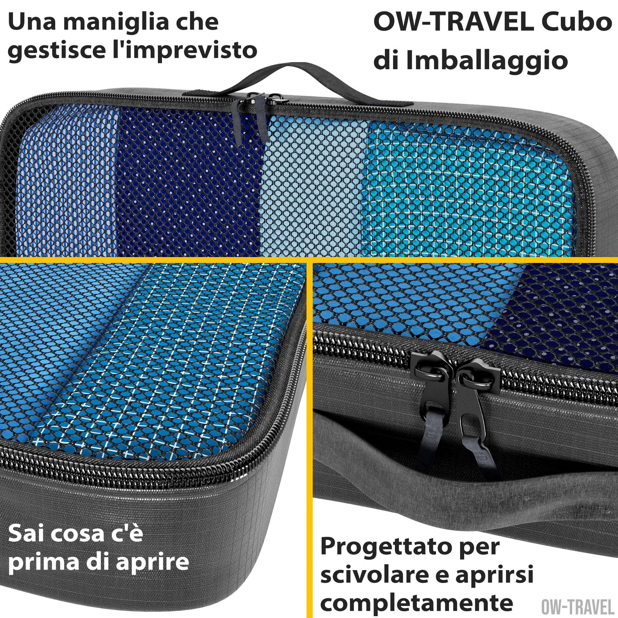 OW-Travel Organizer Valigia, Packing Cubes, Cubi Viaggio, Nero L 5 Pezzi - immagine 5