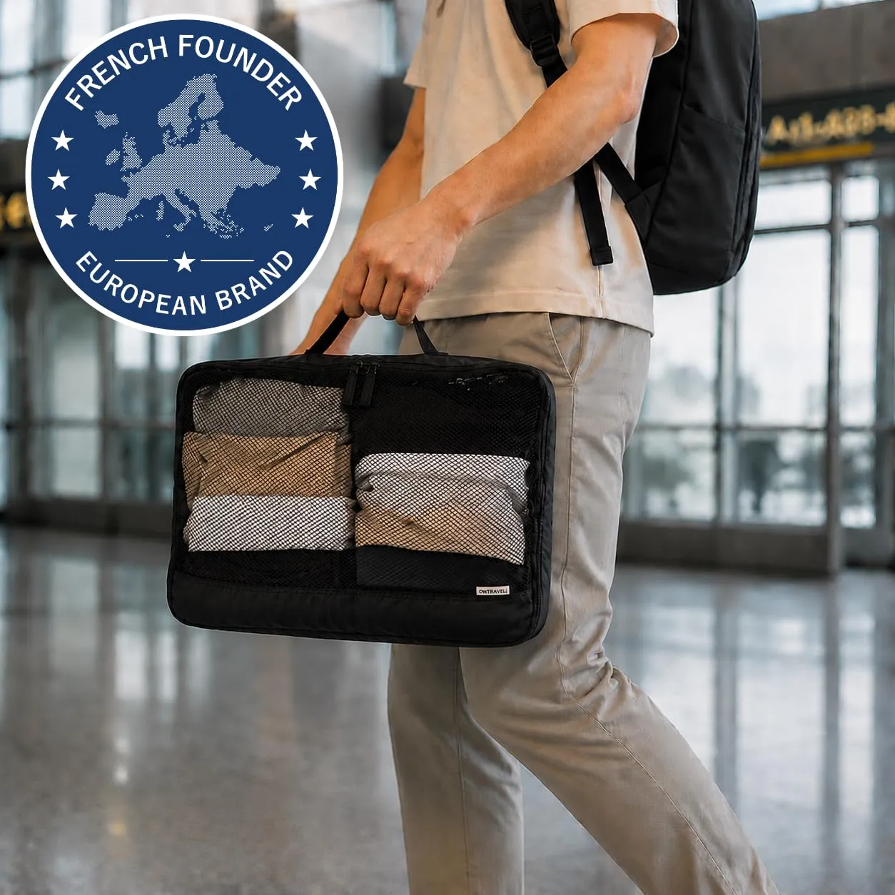 OW-Travel Organizer Valigia, Packing Cubes, Cubi Viaggio, Nero M/L 5 Pezzi - immagine 13