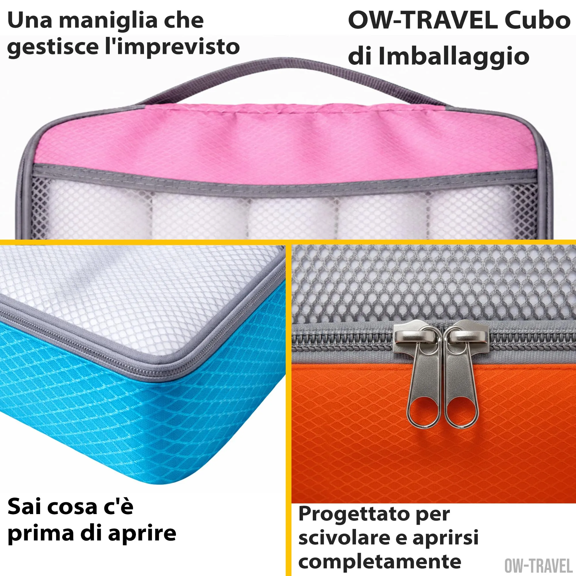 OW-Travel Organizer Valigia, Packing Cubes, Cubi Viaggio, 4 Colori 4 Pezzi - immagine 5
