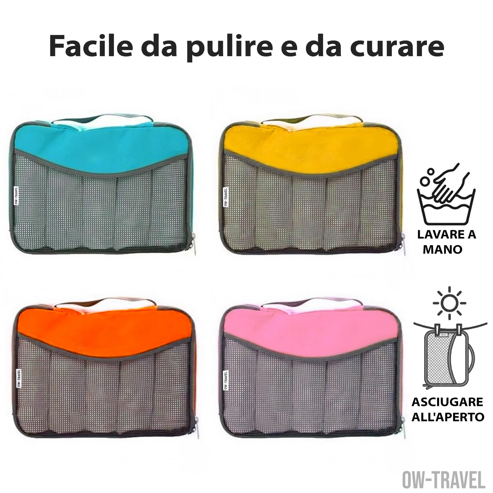 OW-Travel Organizer Valigia, Packing Cubes, Cubi Viaggio, 4 Colori 4 Pezzi - immagine 8