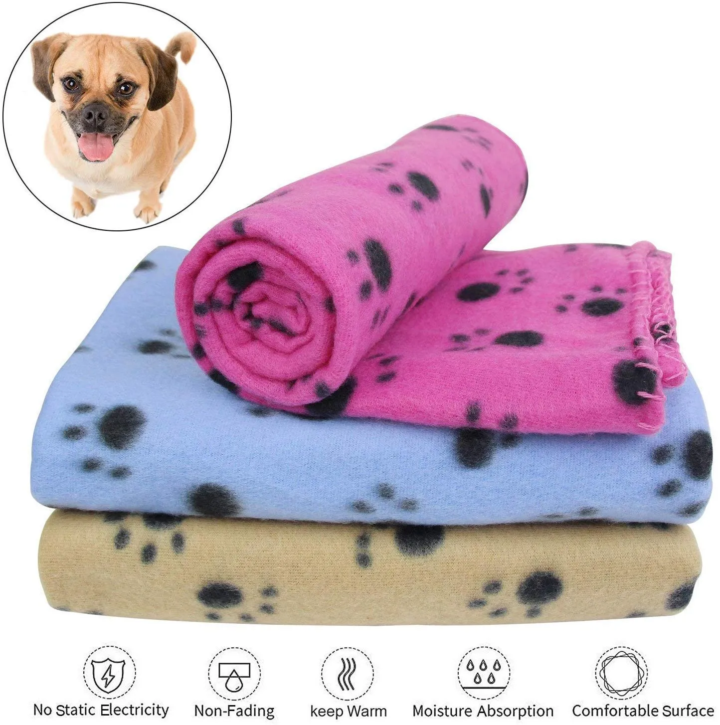 YIQI Coperta per Animali Domestici con Stampa a Zampa per Cane o Gatto, Finitura Morbida, Coperta Invernale per Uso Pesante, Zampa Stampata 3 Pezzi Colore Casuale(60 x 70 cm) - immagine 5